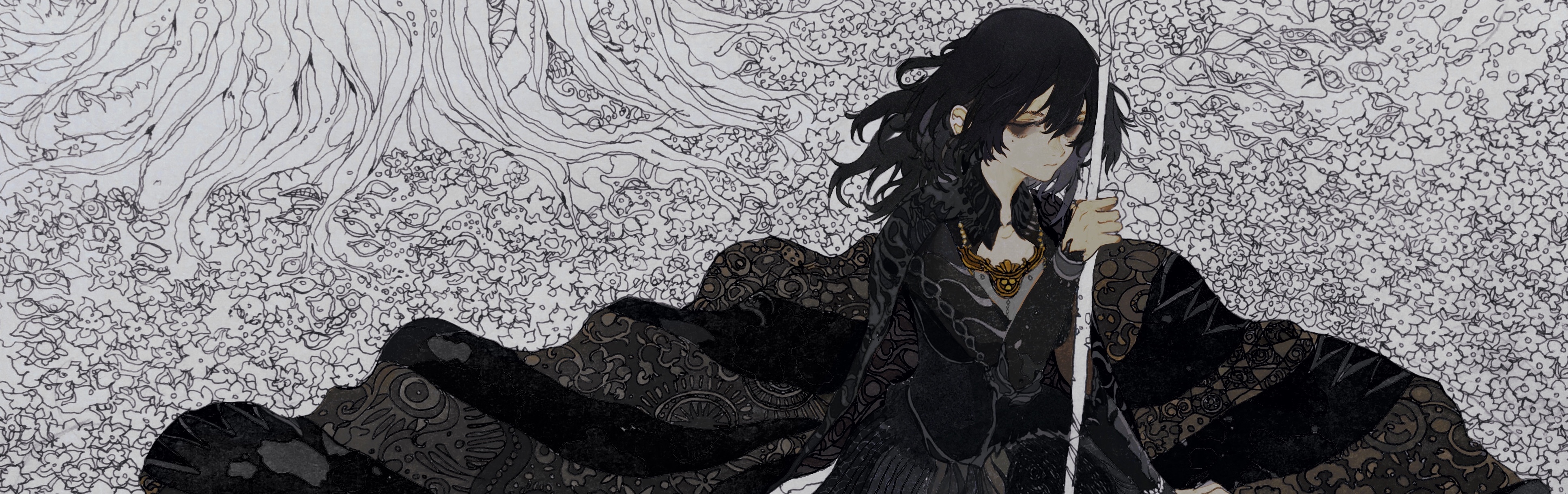 Girl with black hair and ornate cloak HD Wallpaper