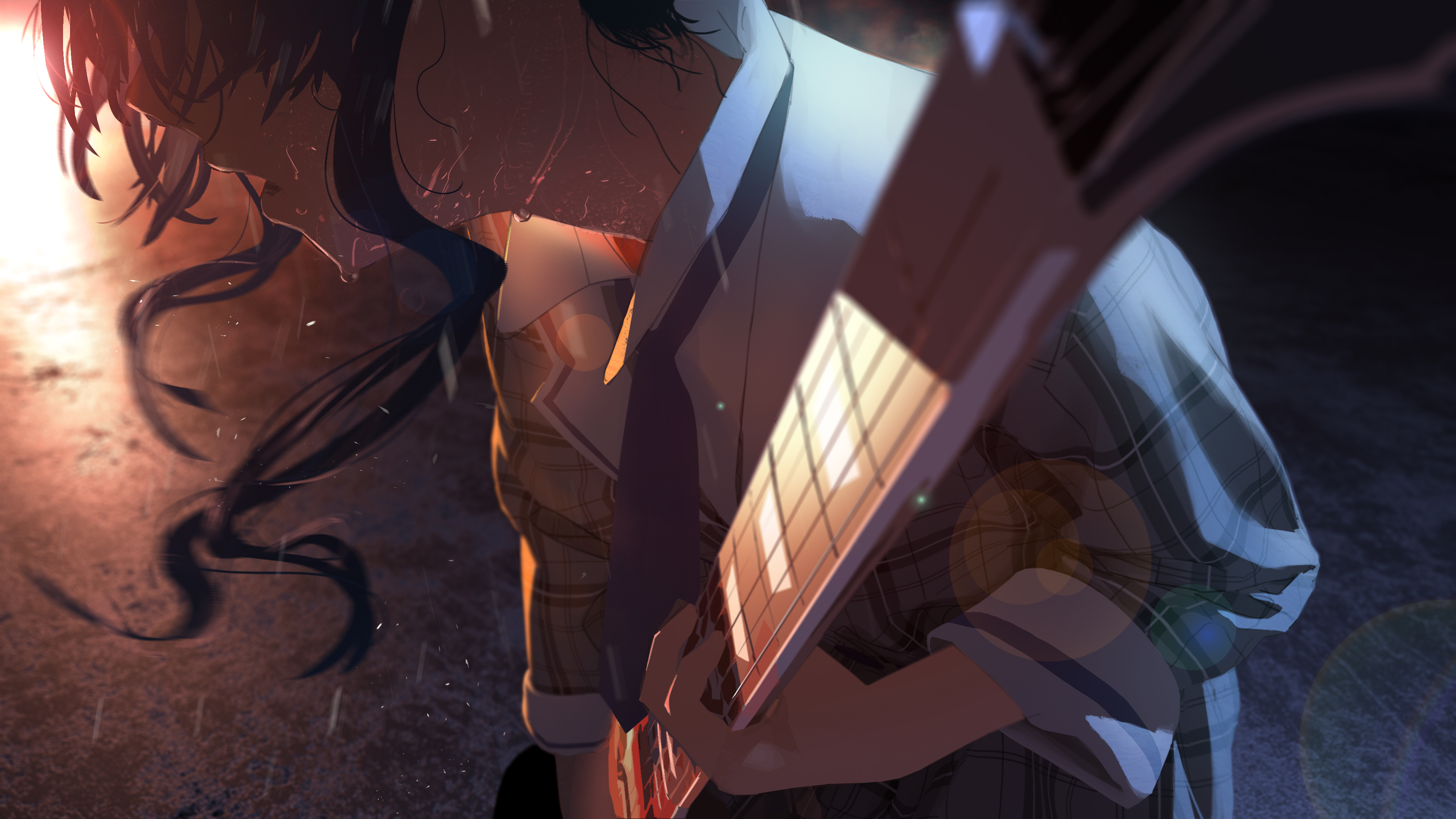 Suisei Hoshimachi Playing Guitar with Intense Focus HD Wallpaper