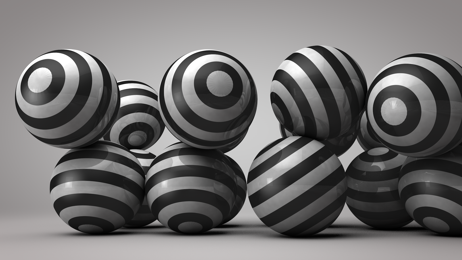 Abstract black and white striped spheres HD Wallpaper