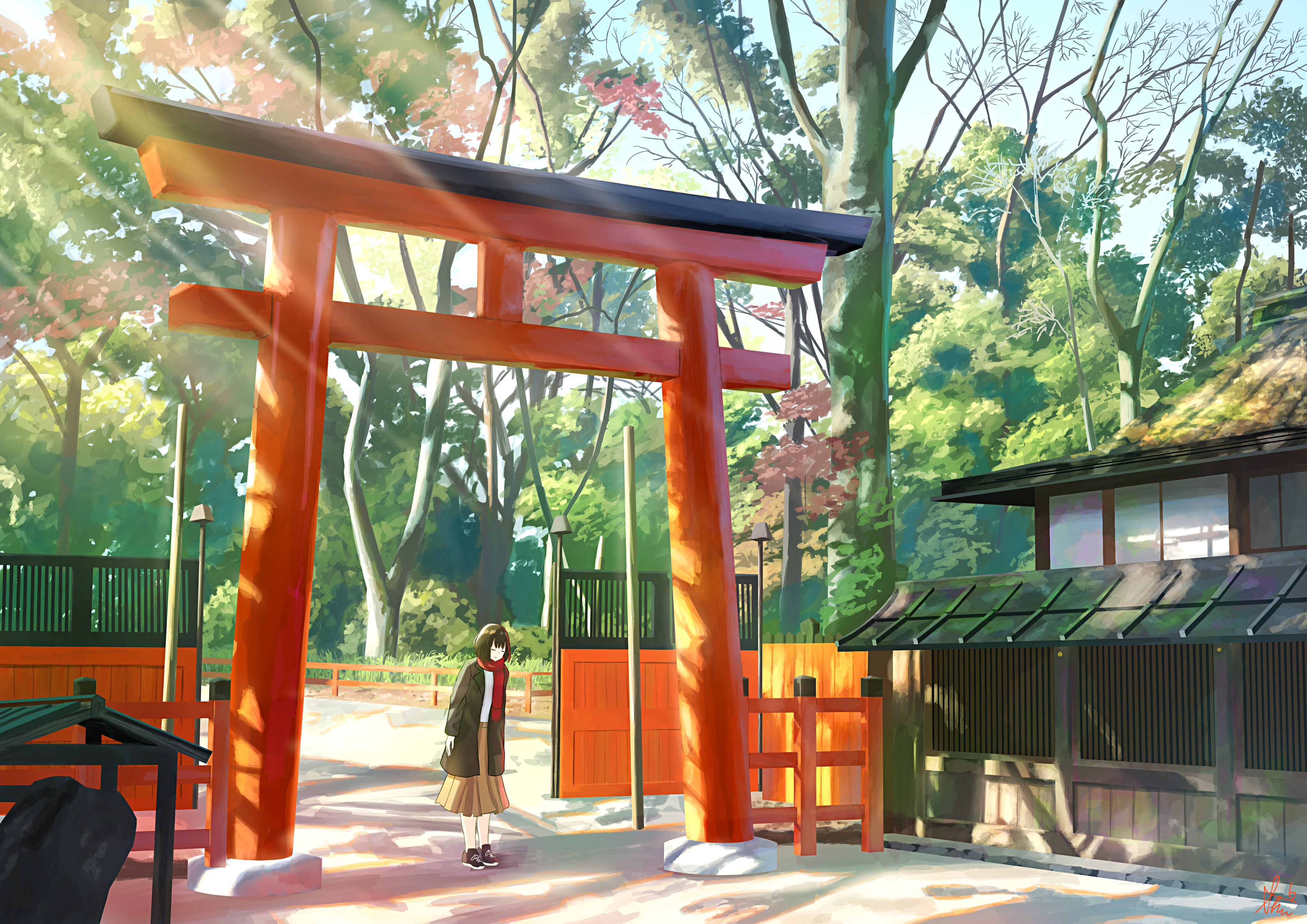 Girl in front of a Torii gate HD Wallpaper