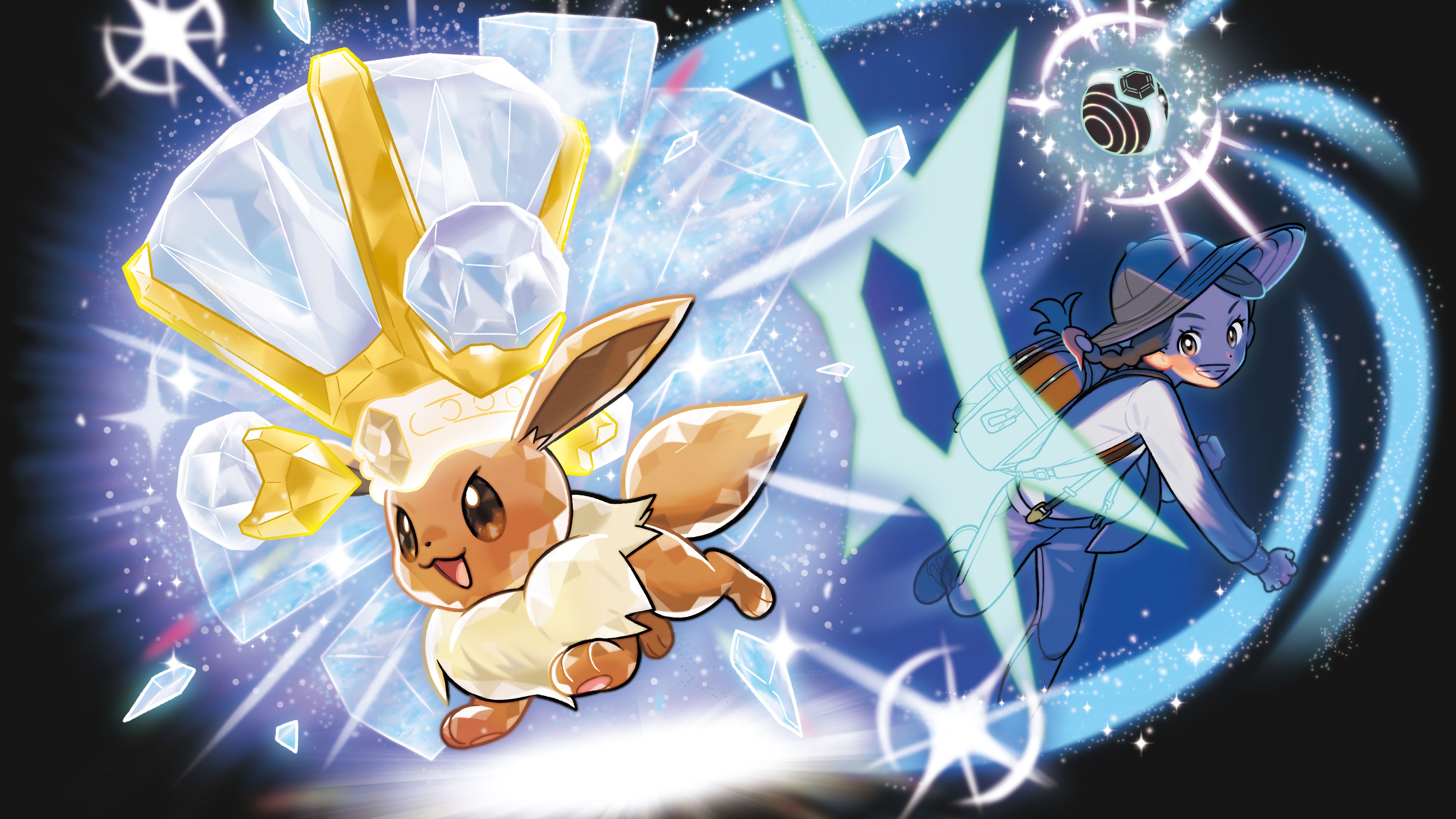 Eevee and Juliana Terastal Pokemon Scarlet and Violet 4K HD Wallpaper