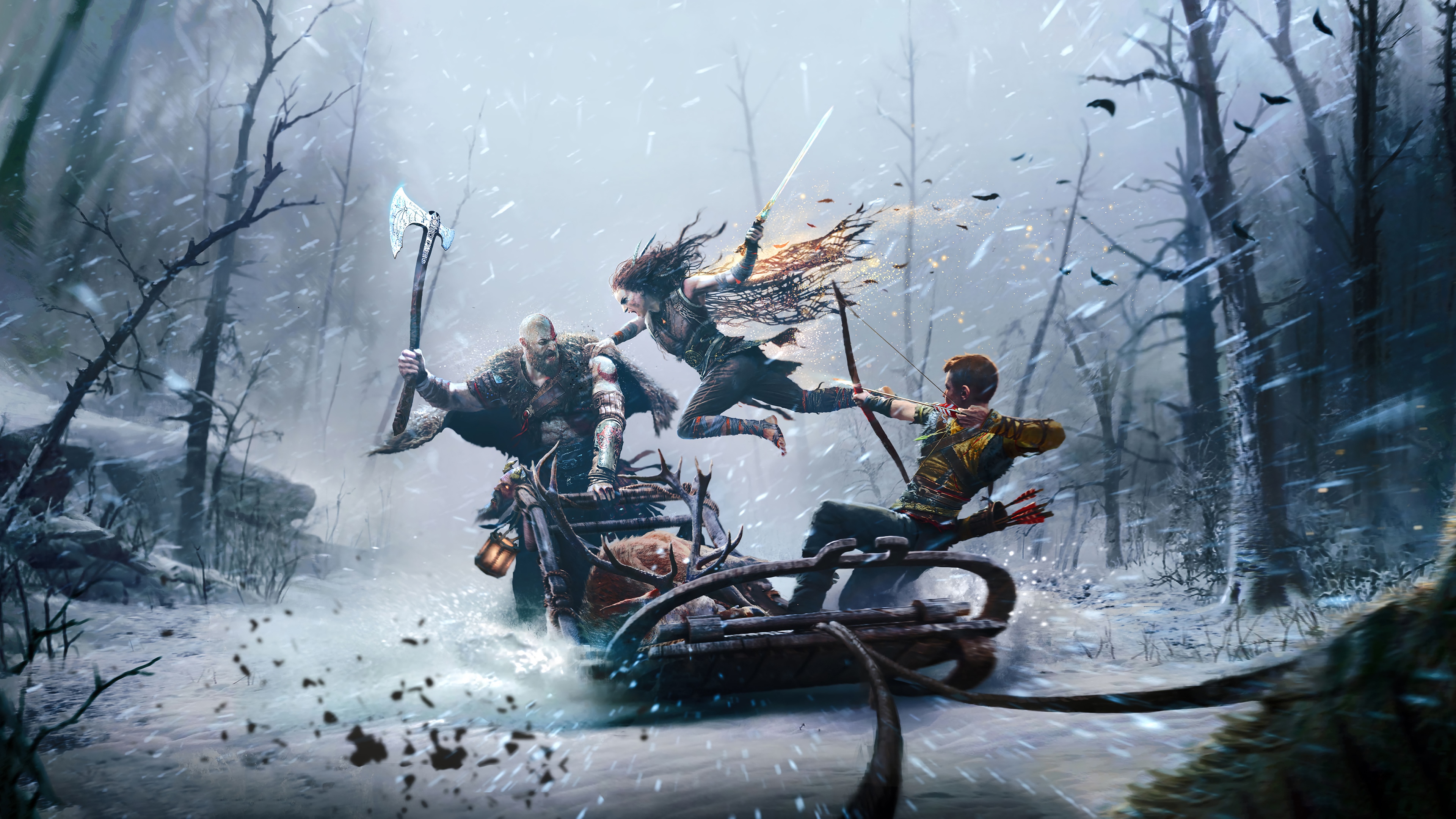 God of War Ragnarok Kratos Atreus Freya 4K HD Wallpaper