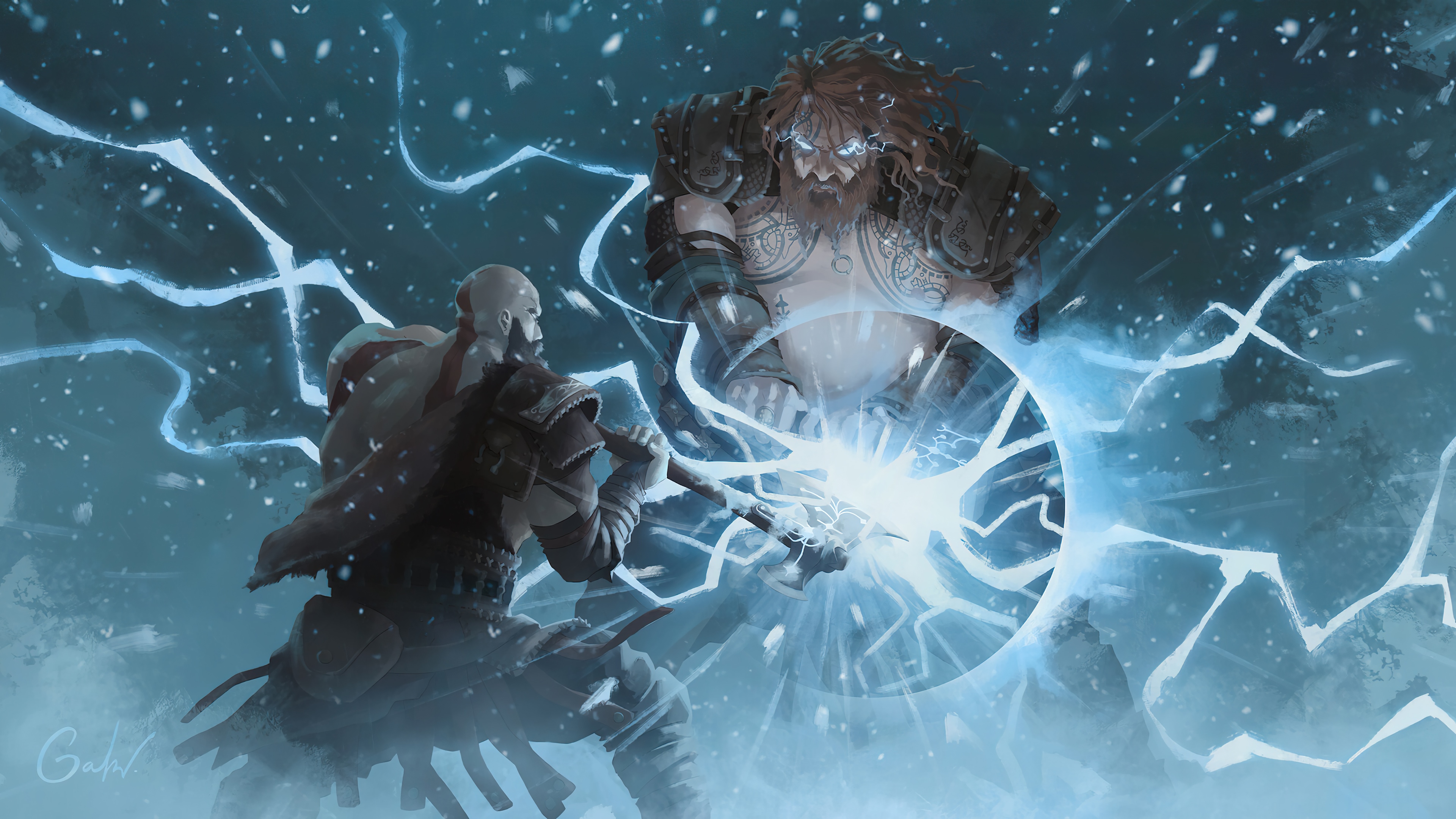 Kratos and Thor clash in God of War Ragnarok 4K HD Wallpaper