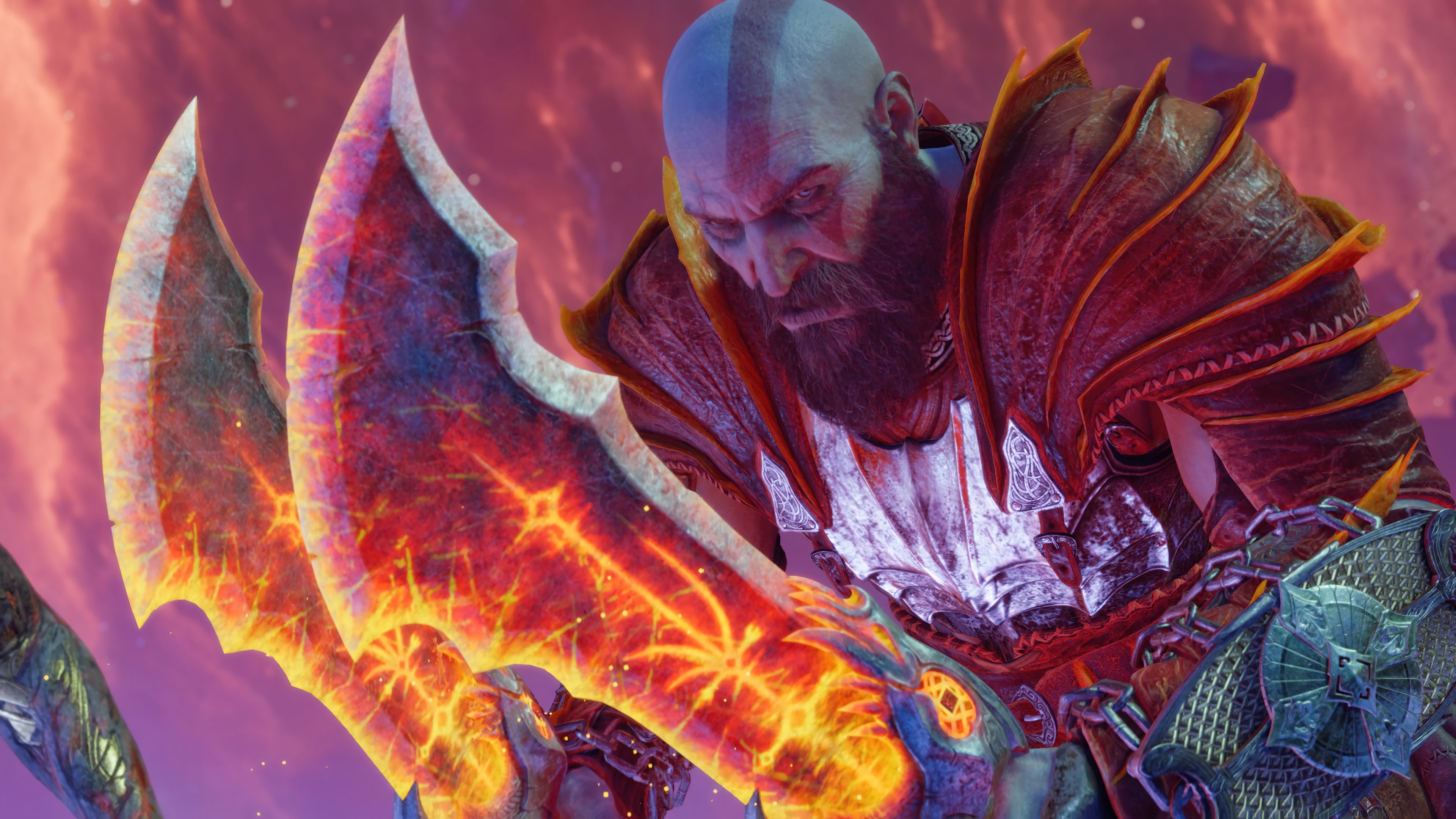Kratos with Blades of Chaos in God of War Ragnarok 4K HD Wallpaper