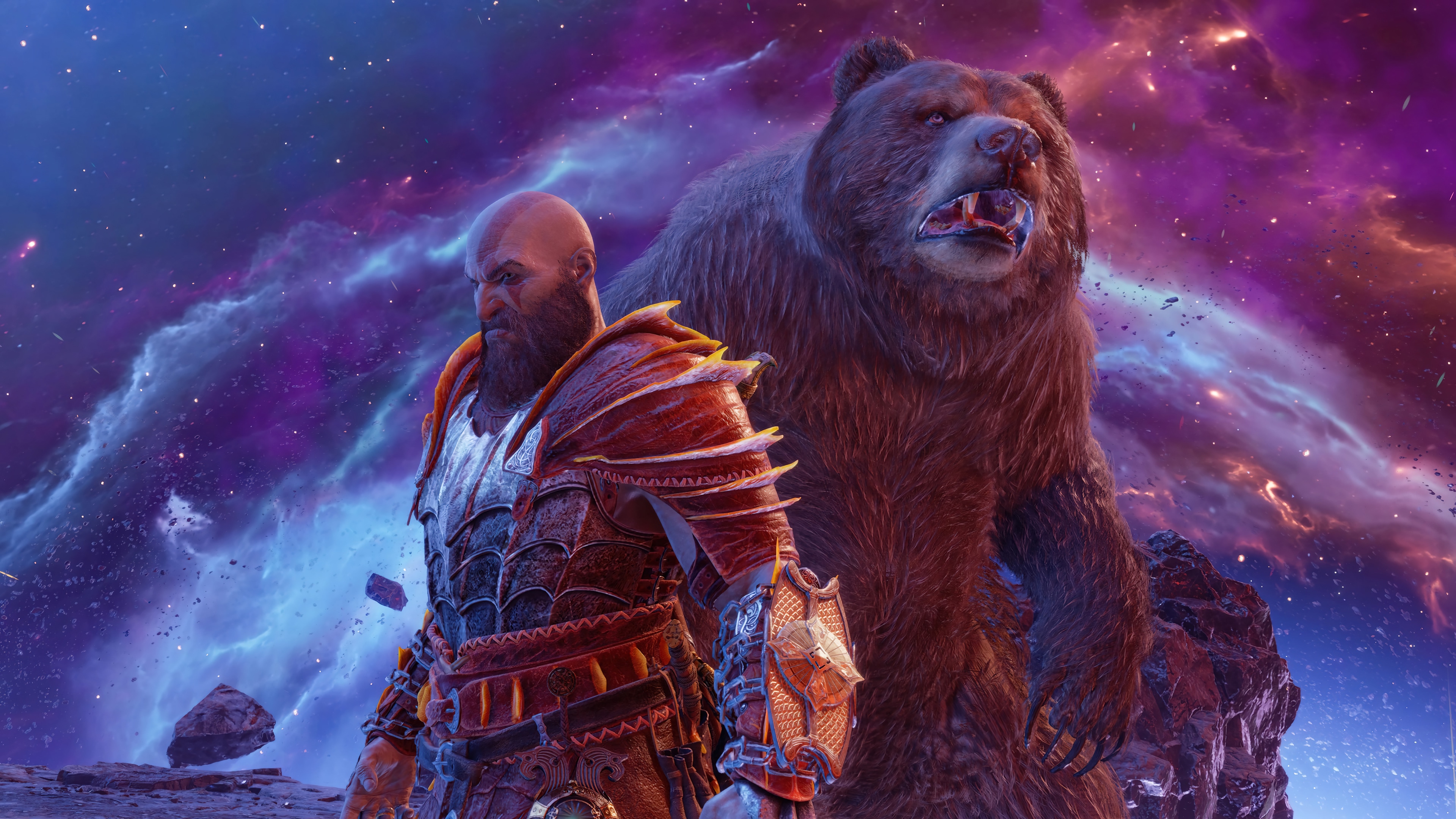 Kratos and Bear in God of War Ragnarok 4K HD Wallpaper