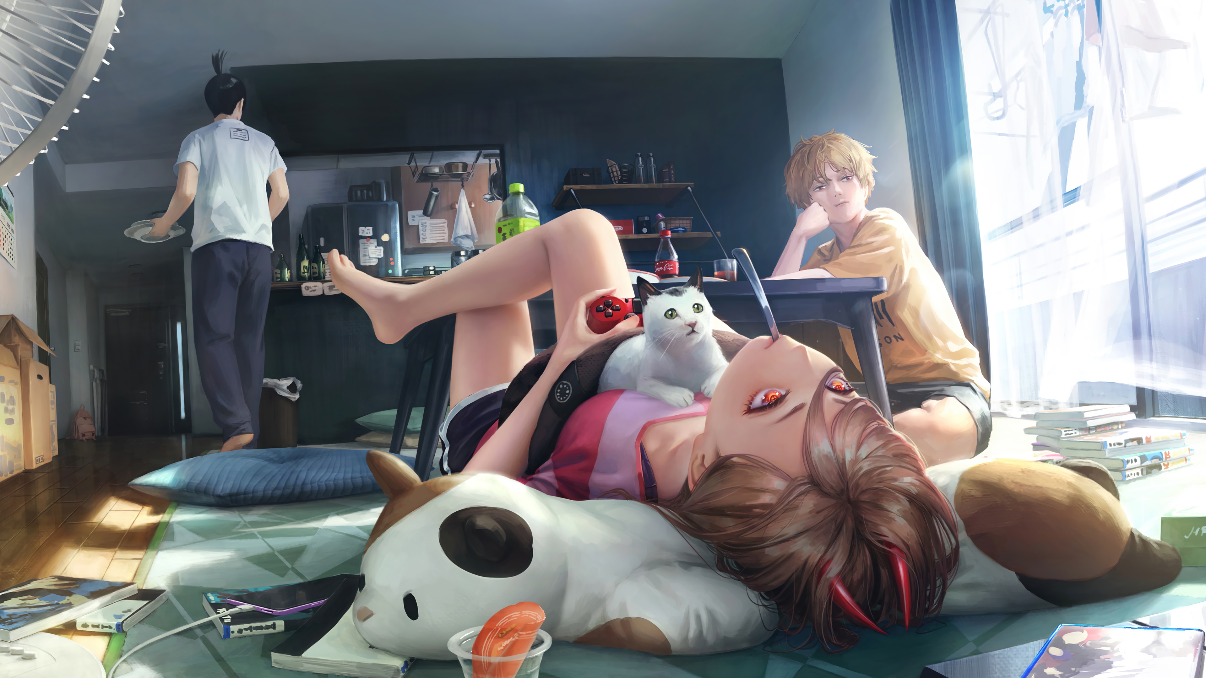 Chainsaw Man: Power, Denji, and Aki in a room HD Wallpaper