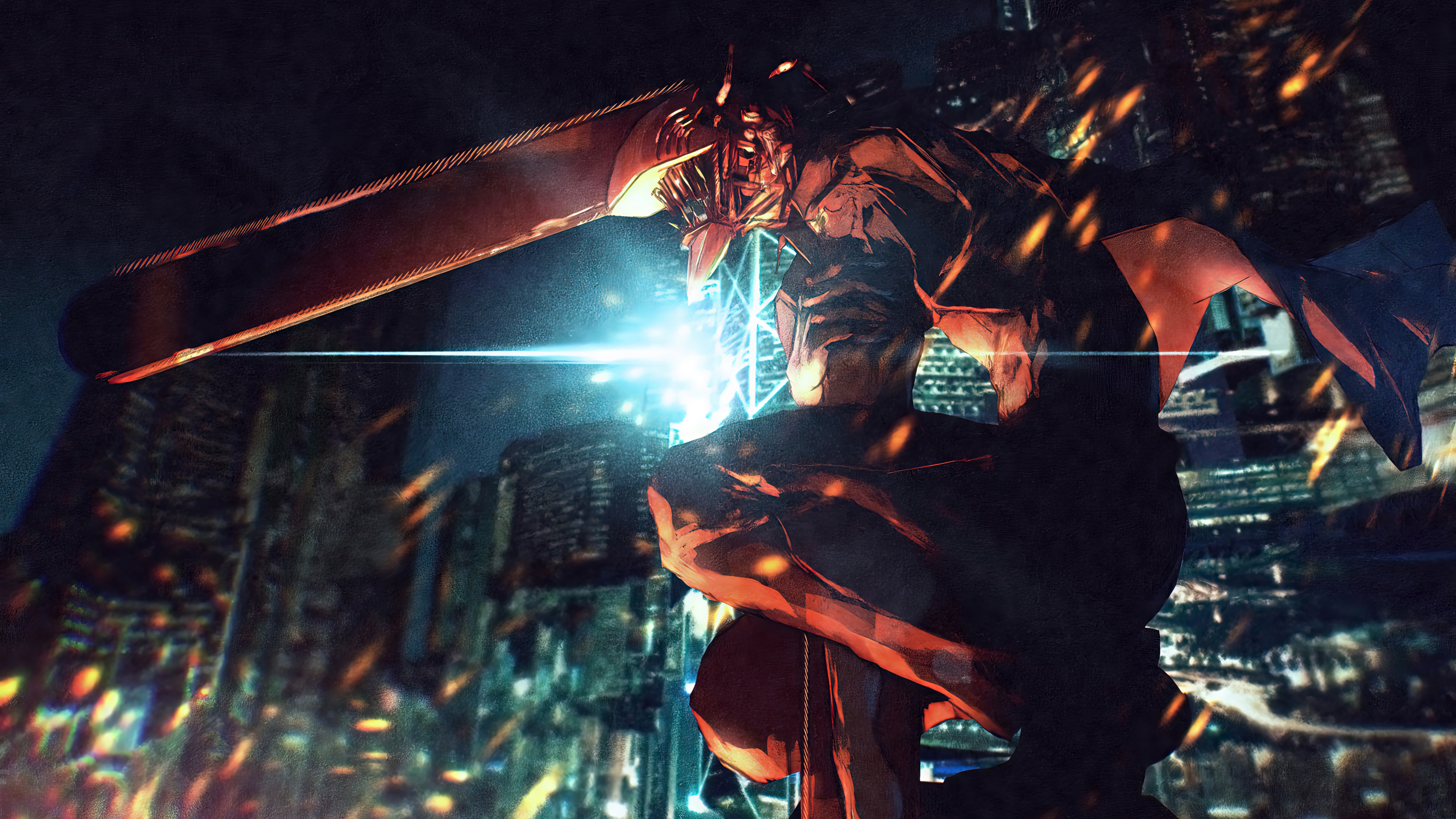 Chainsaw Man Denji in a City at Night 4K HD Wallpaper