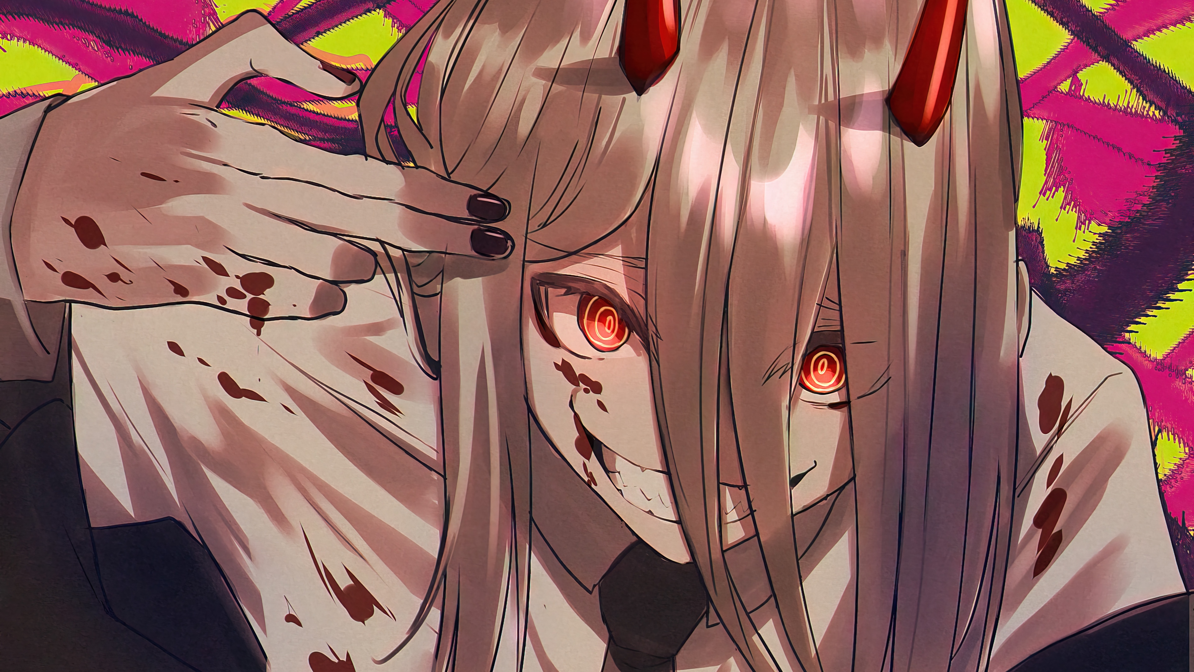 Power from Chainsaw Man with blood splatters HD Wallpaper
