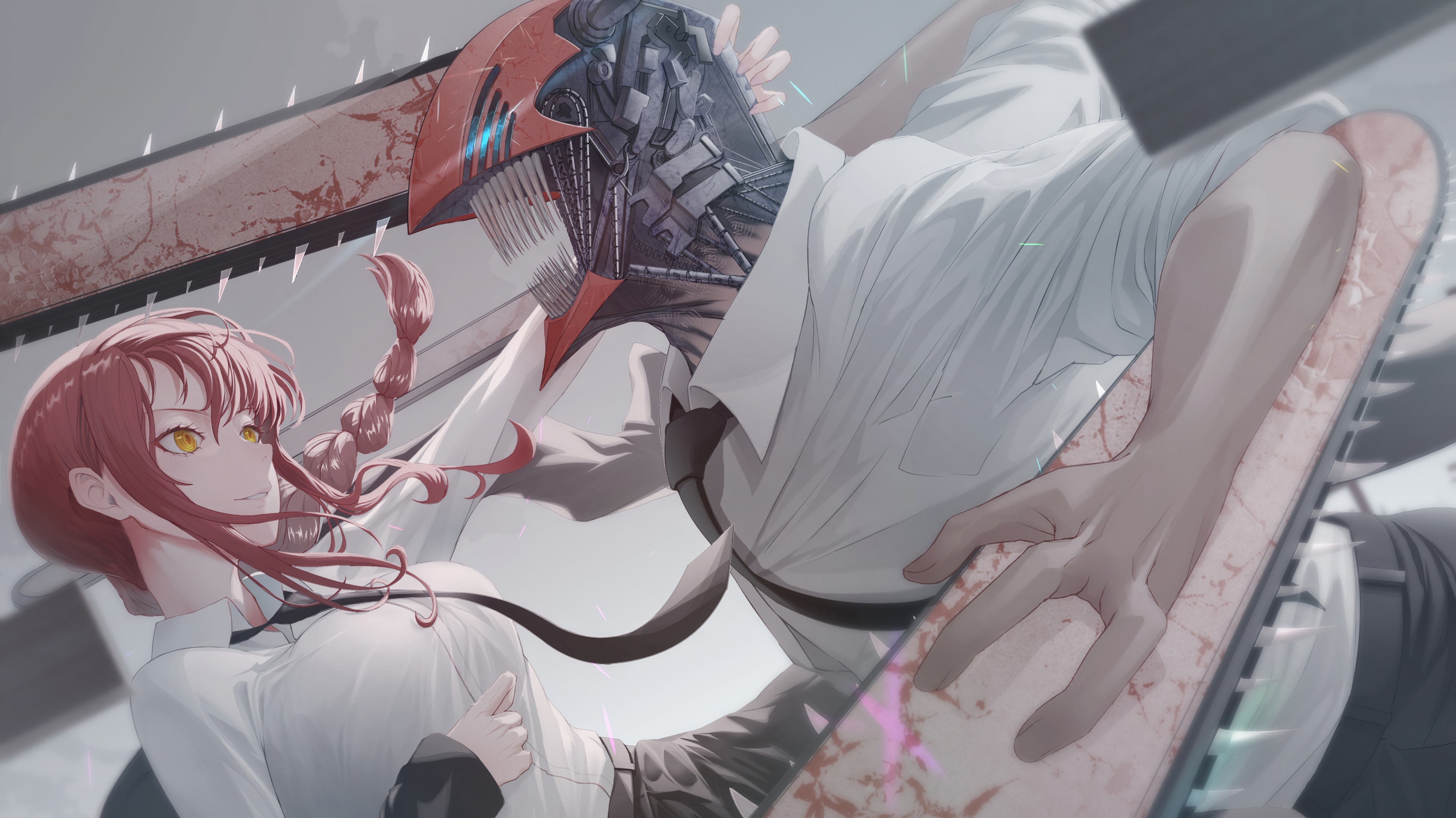 Chainsaw Man: Makima and Denji with Chainsaws HD Wallpaper