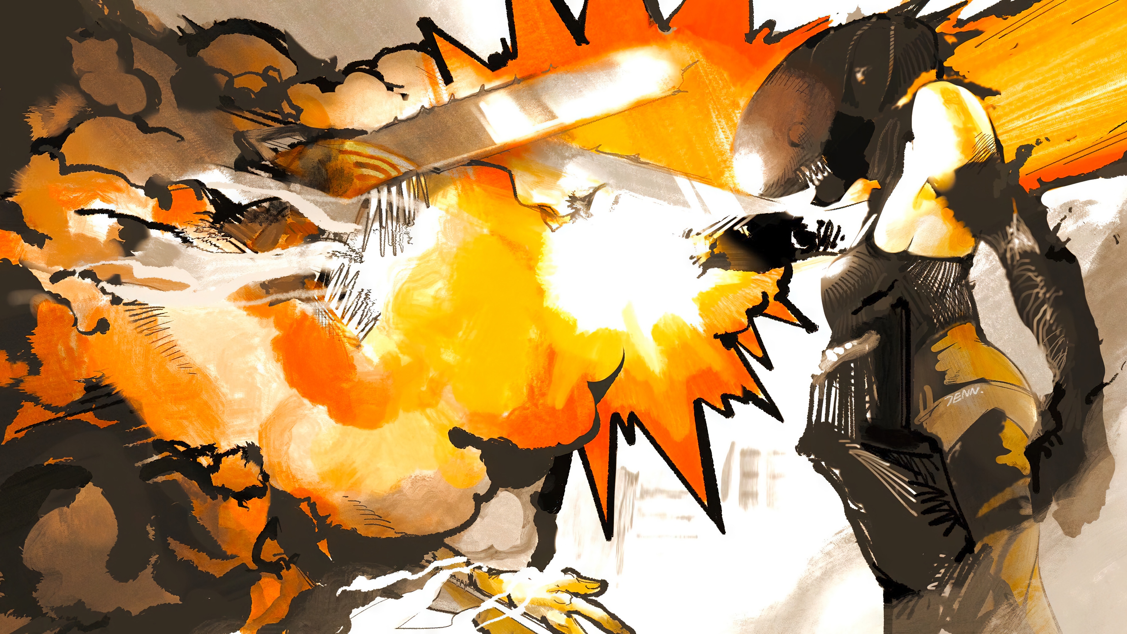Chainsaw Man: Denji and Reze in an explosion HD Wallpaper