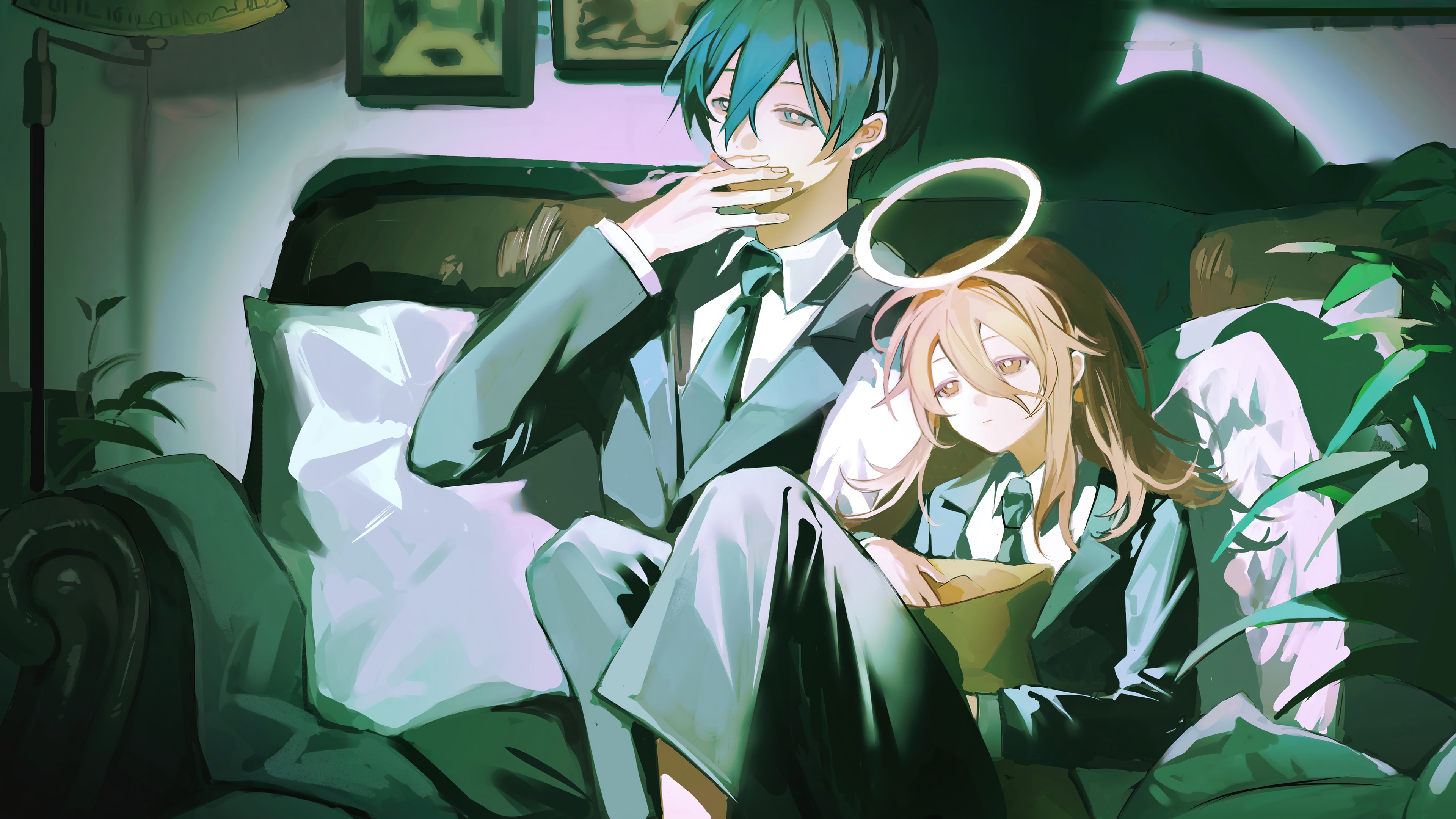 Aki Hayakawa and Angel Devil from Chainsaw Man HD Wallpaper