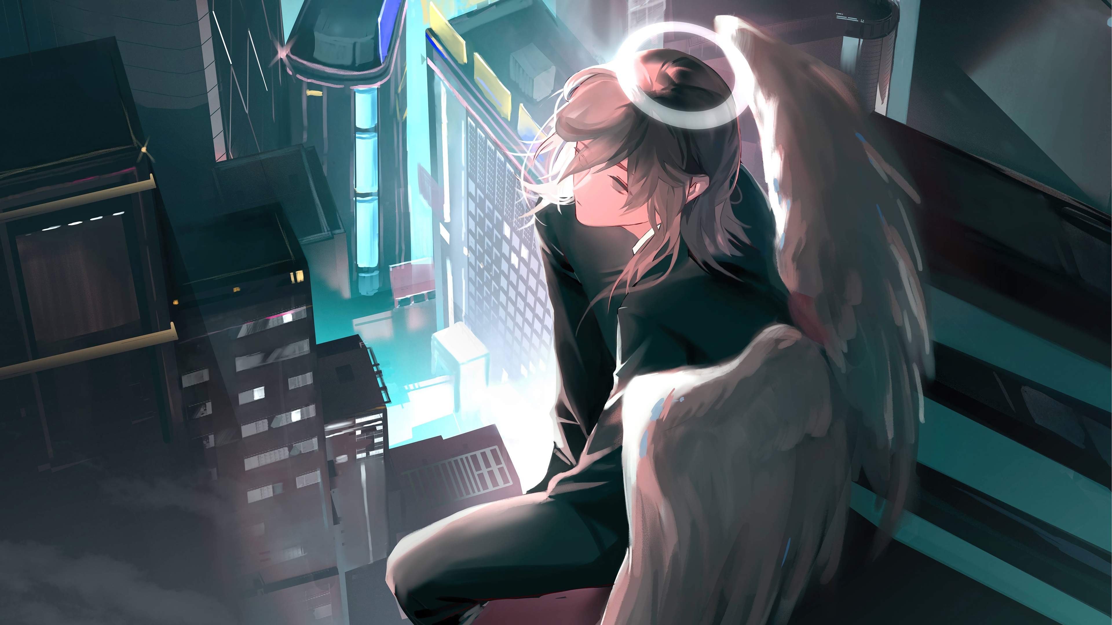 Angel Devil in a Cityscape 4K HD Wallpaper