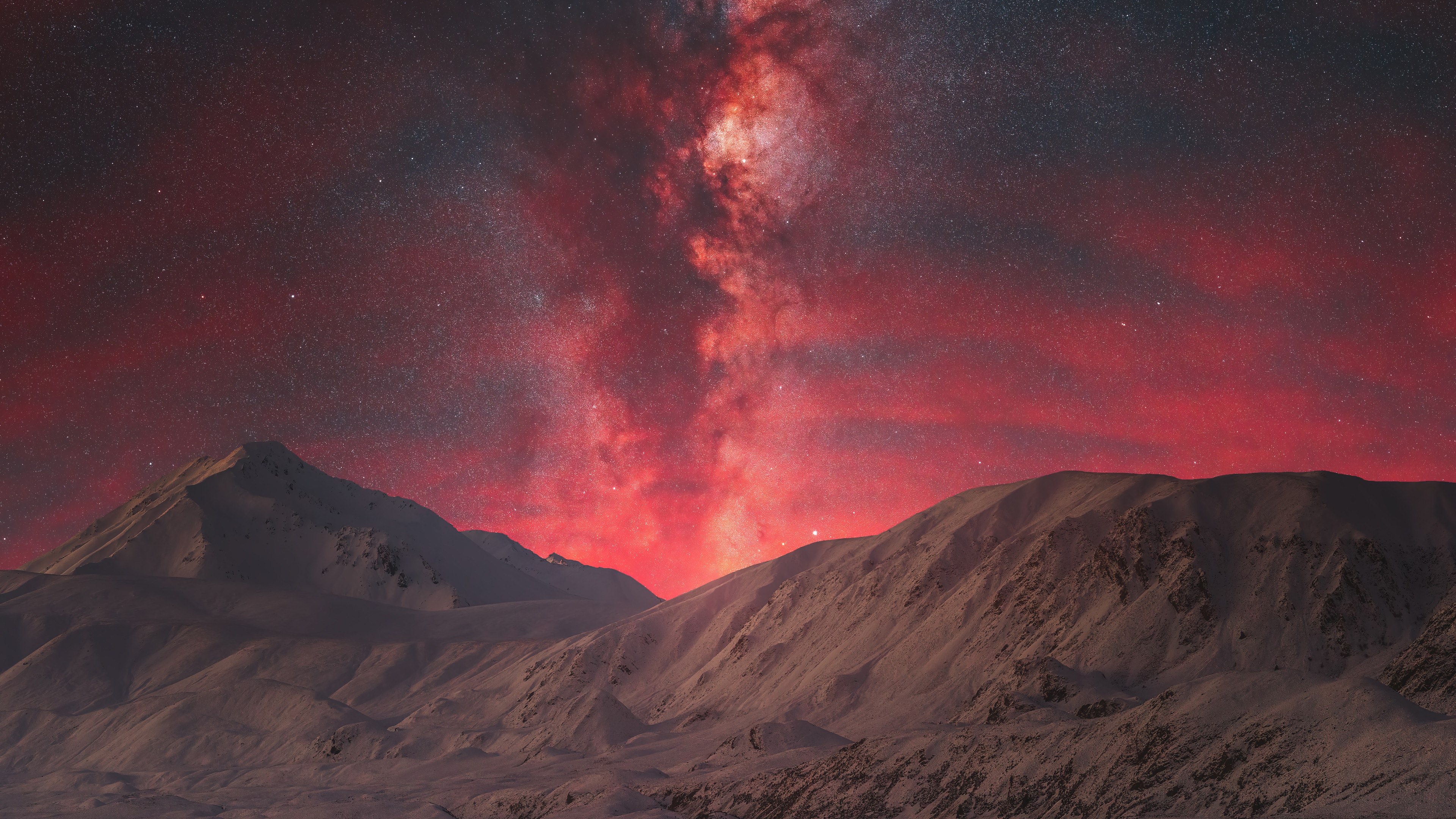 Milky Way over Snowy Mountains at Night 4K HD Wallpaper