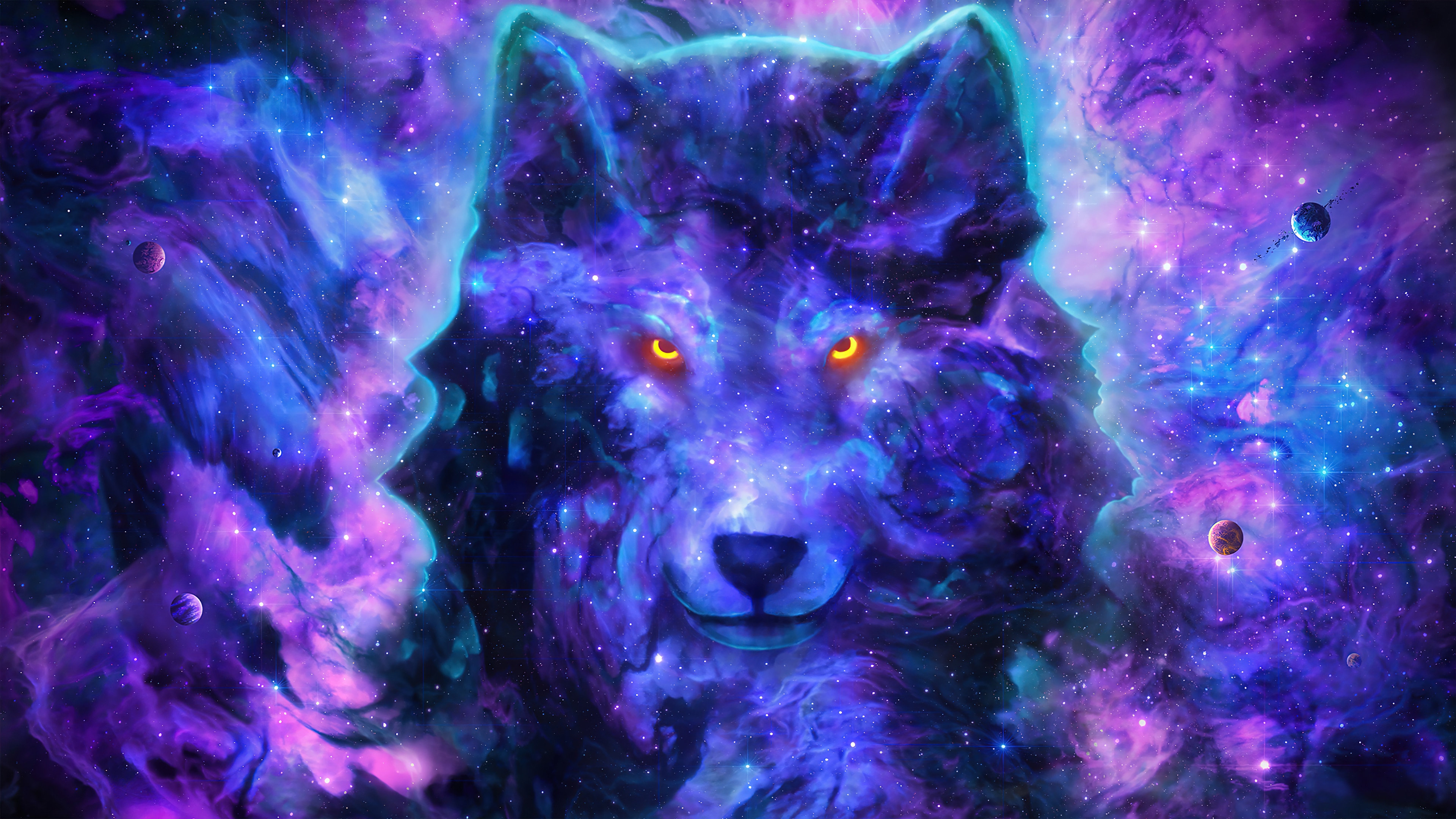 Cosmic Wolf Spirit in Nebula 4K HD Wallpaper