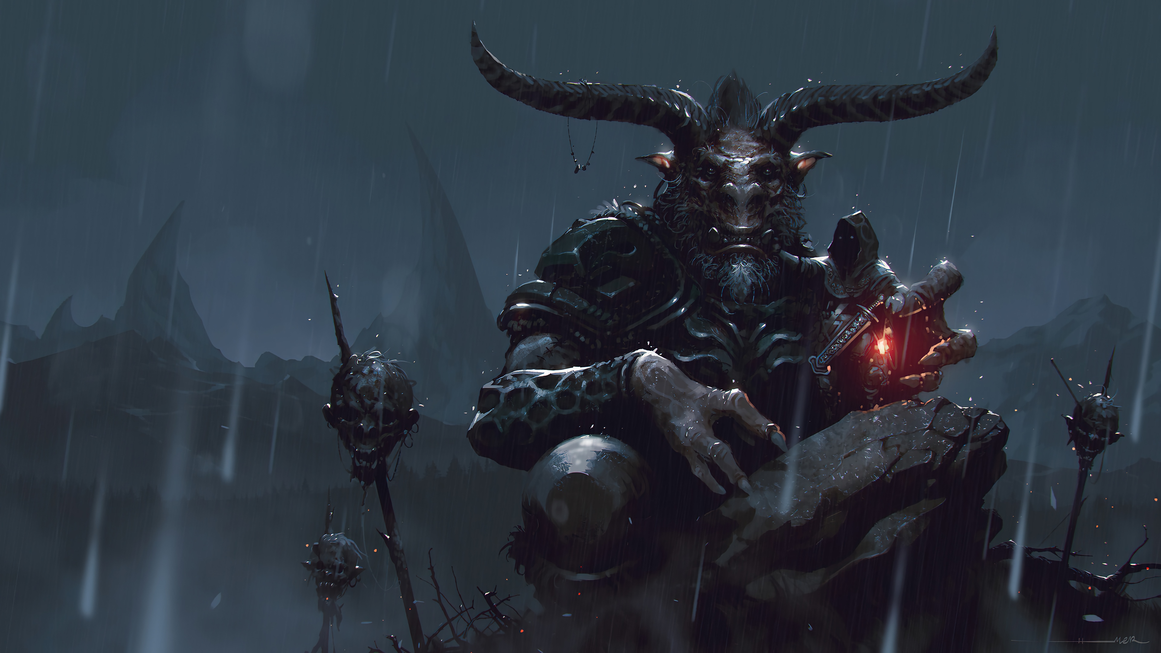 Fantasy Warrior Beast in Rain 4K HD Wallpaper