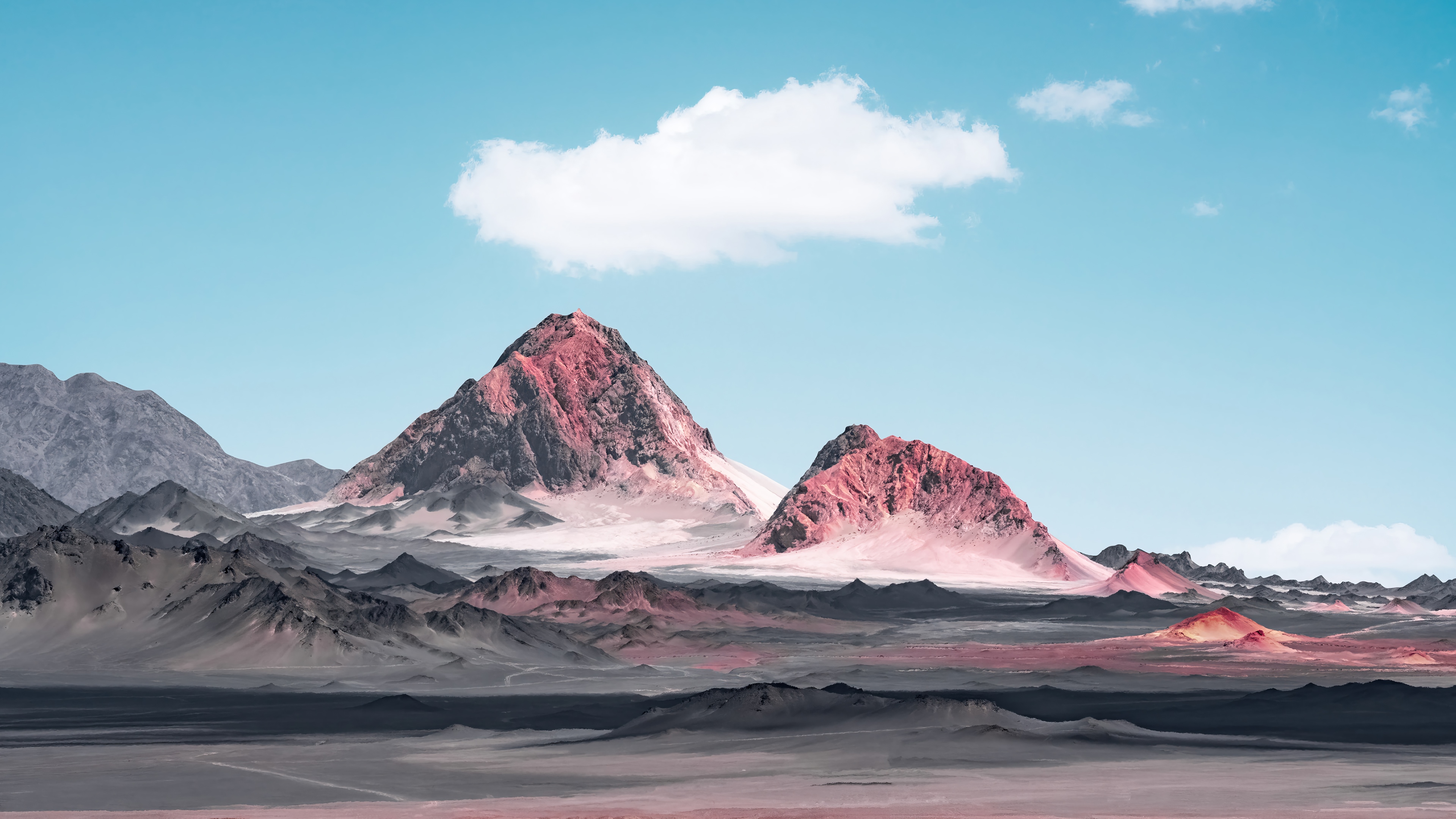 Pink Mountains in a Desert Landscape 4K HD Wallpaper