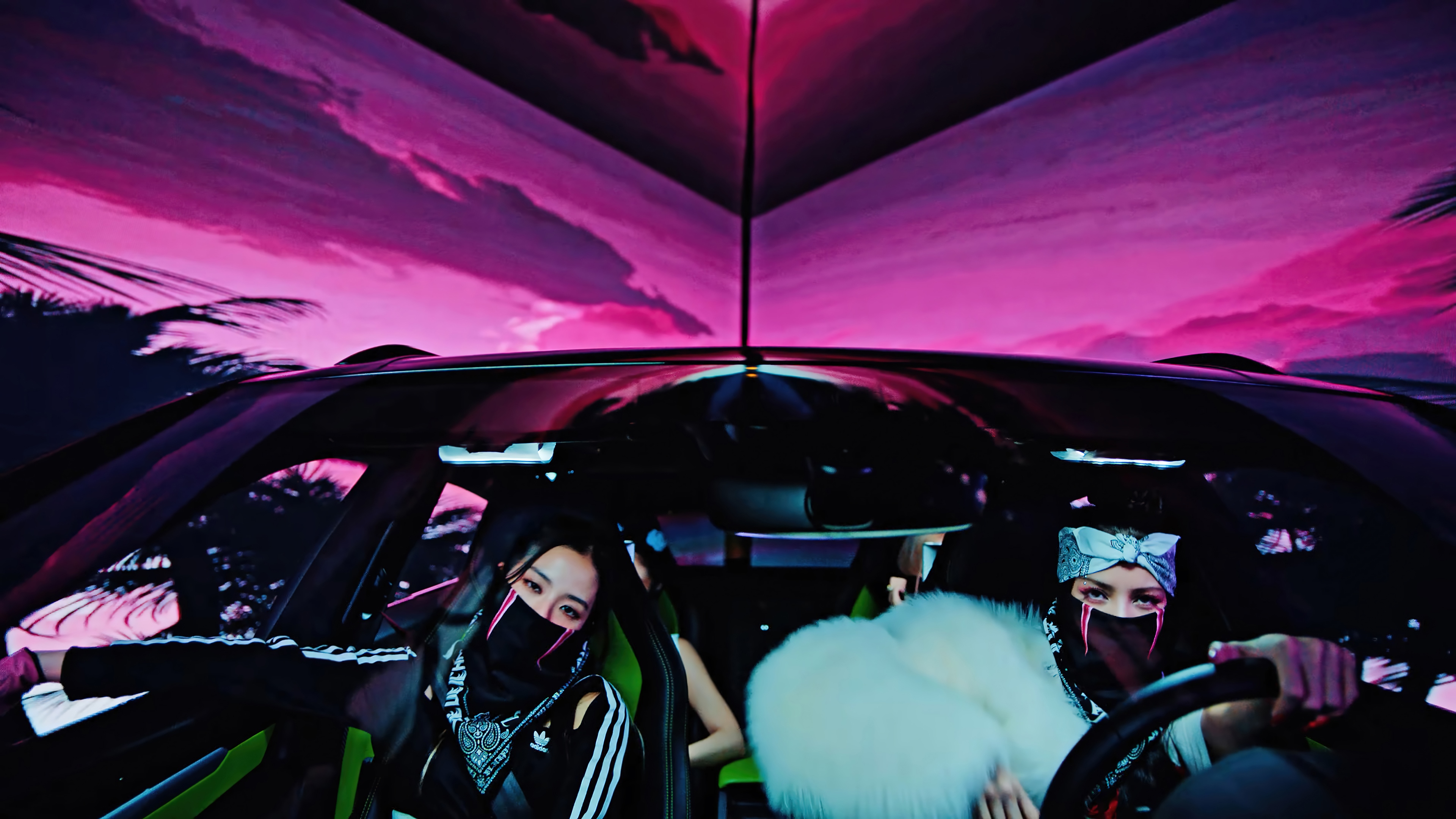 BLACKPINK Jisoo and Lisa in a car 4K HD Wallpaper
