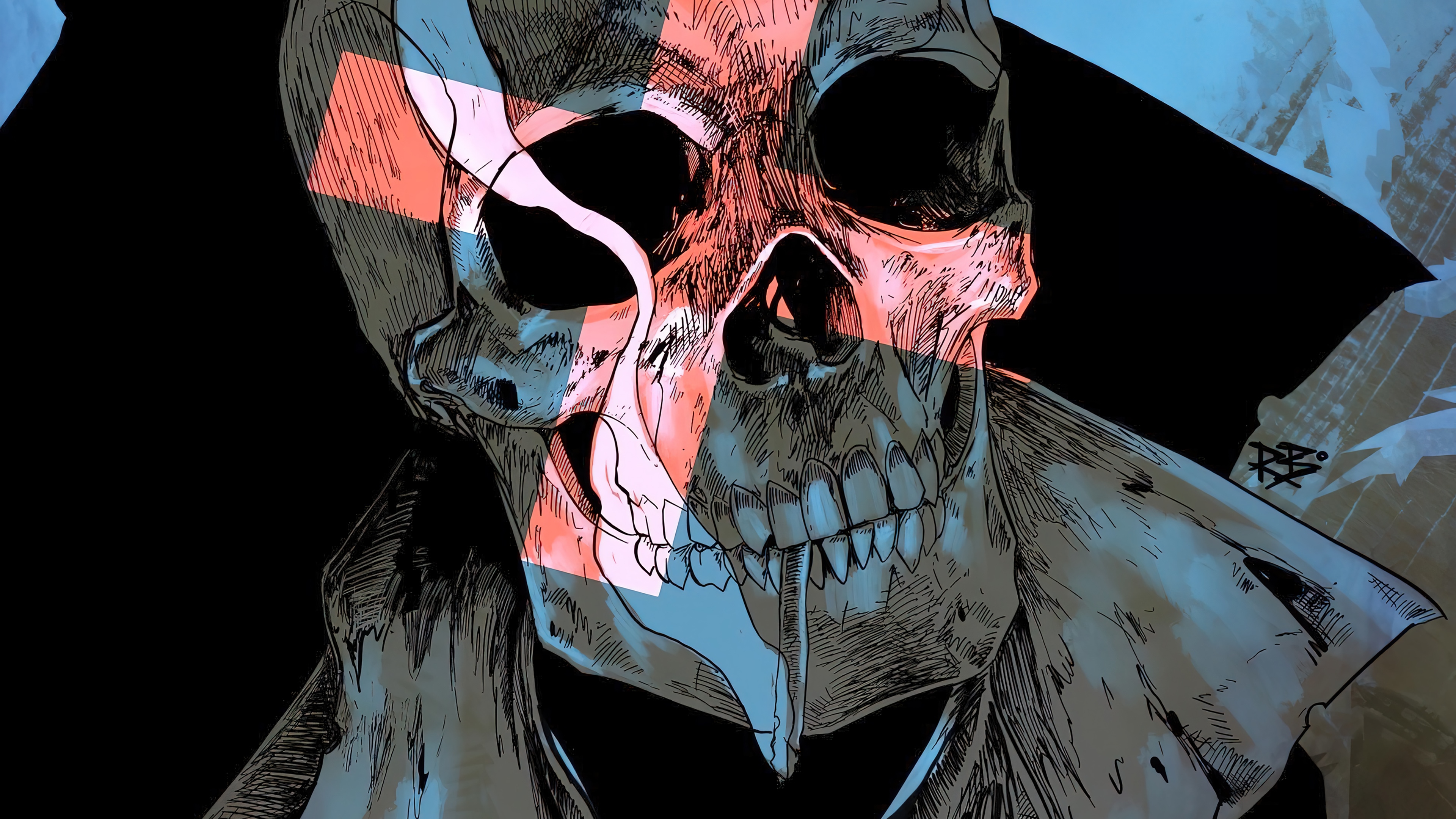 Skull with Red and Blue Overlay HD Wallpaper