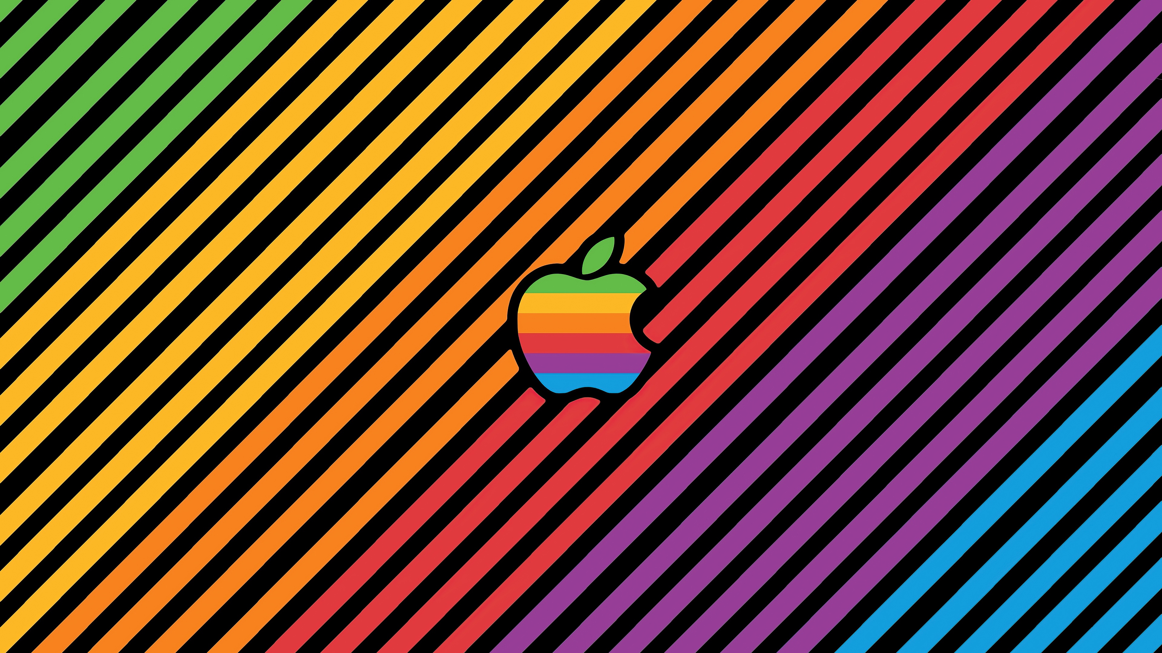 Apple Logo with Rainbow Stripes 4K HD Wallpaper
