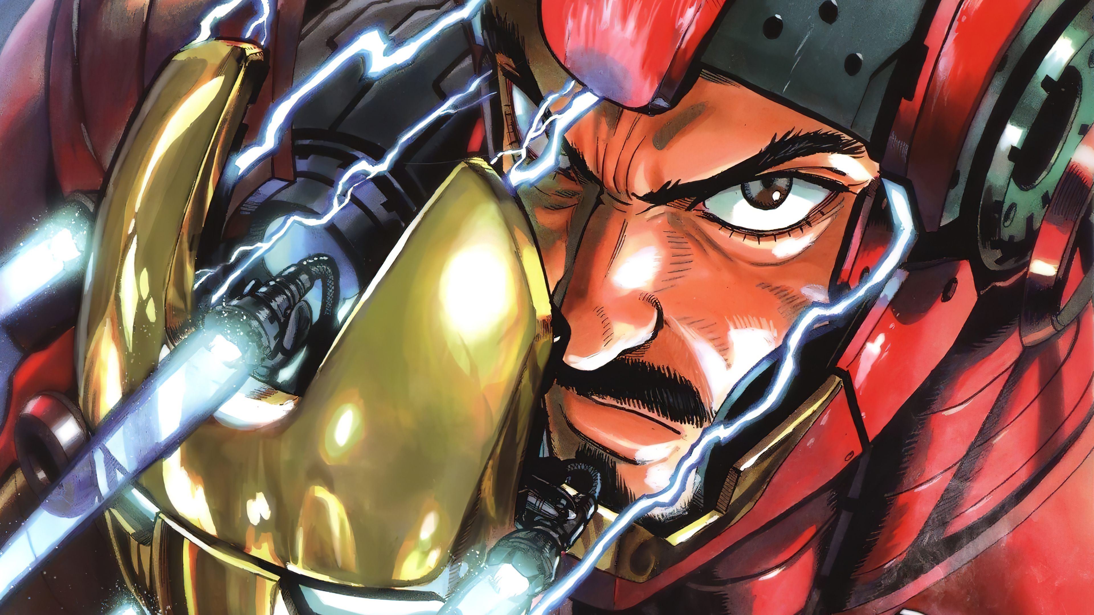 Iron Man in Red and Gold Armor with Lightning HD Wallpaper