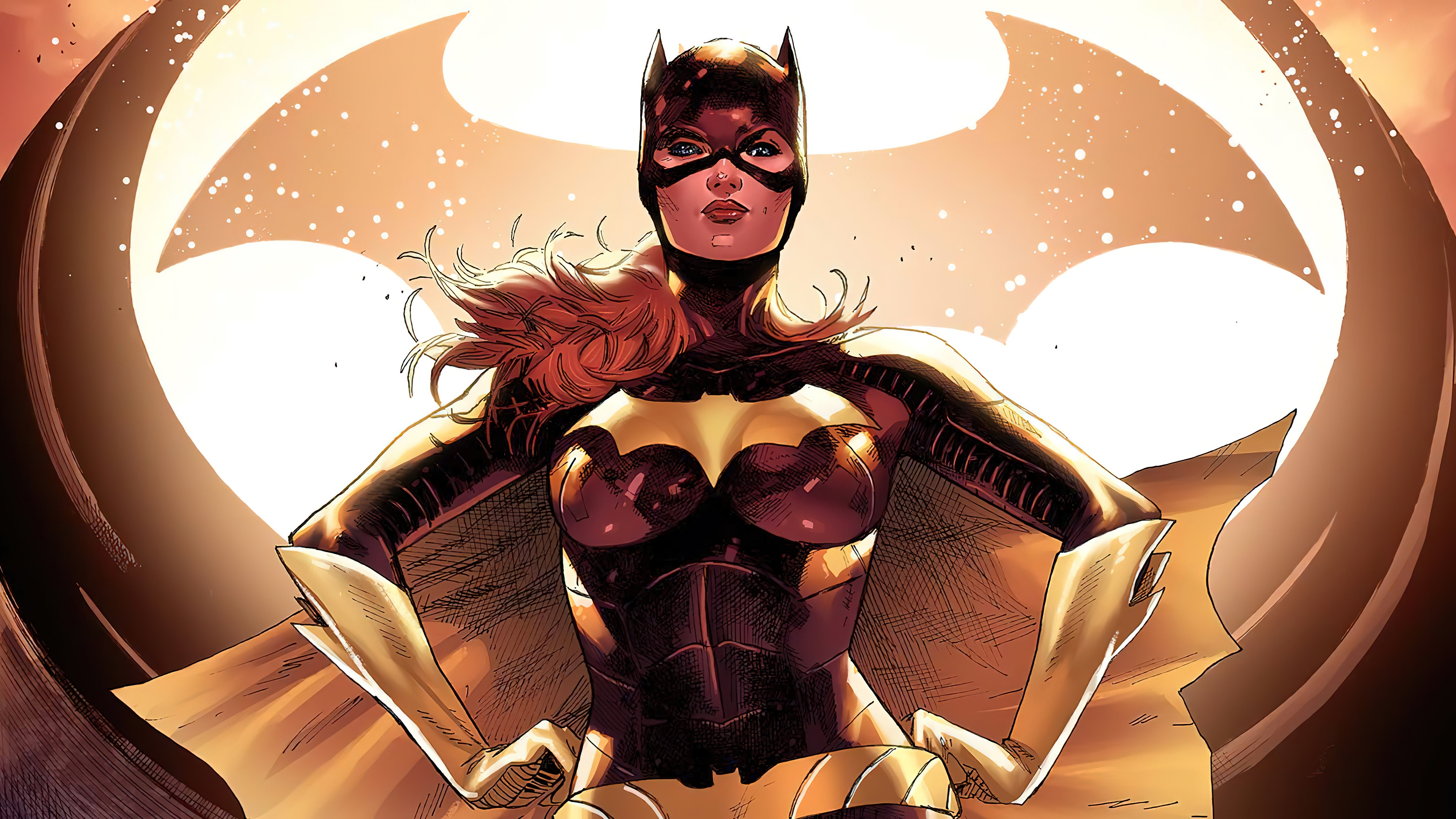 Batgirl in front of a Bat-Signal HD Wallpaper