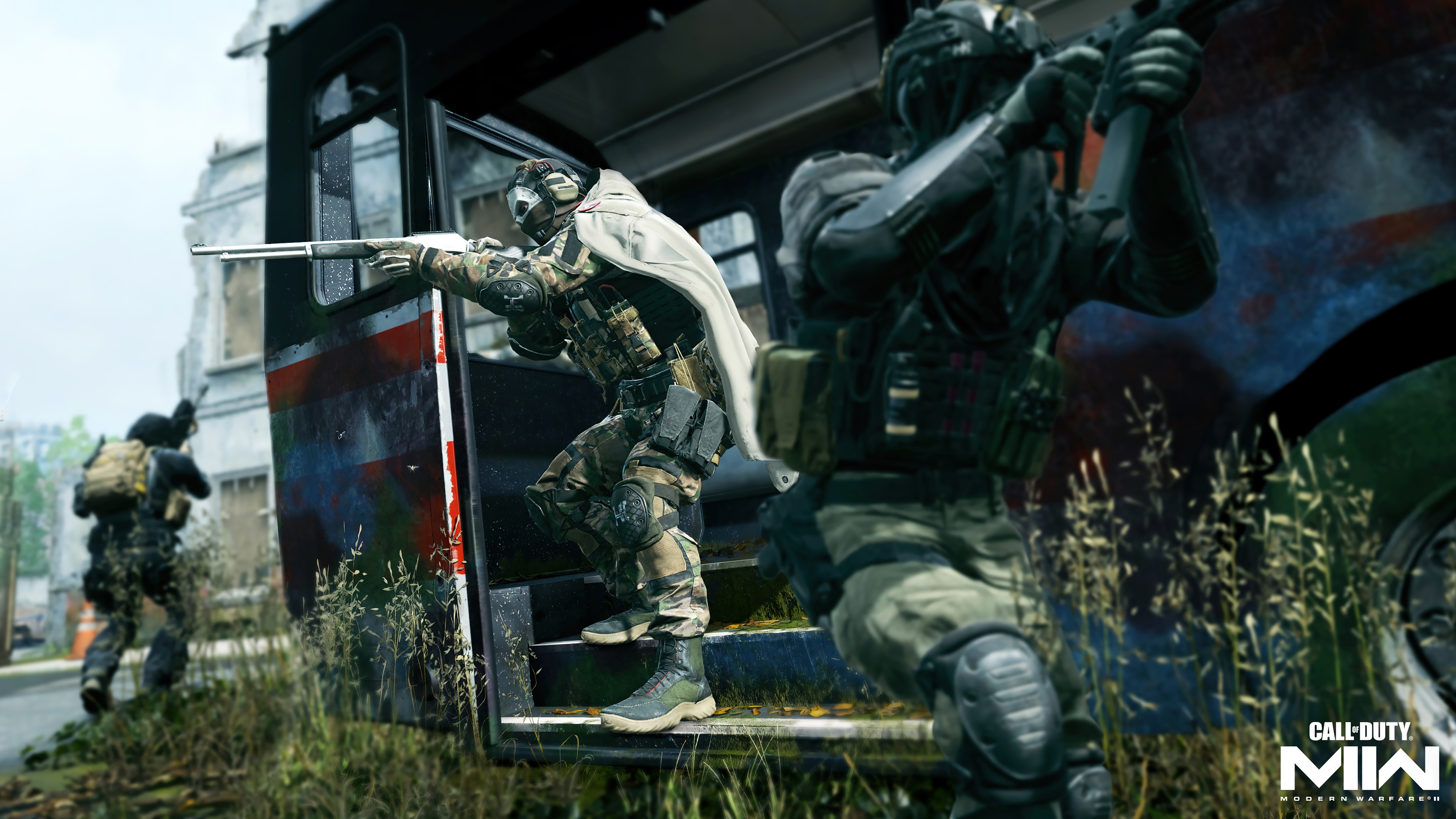 Call of Duty: Modern Warfare 2 soldiers near a bus HD Wallpaper
