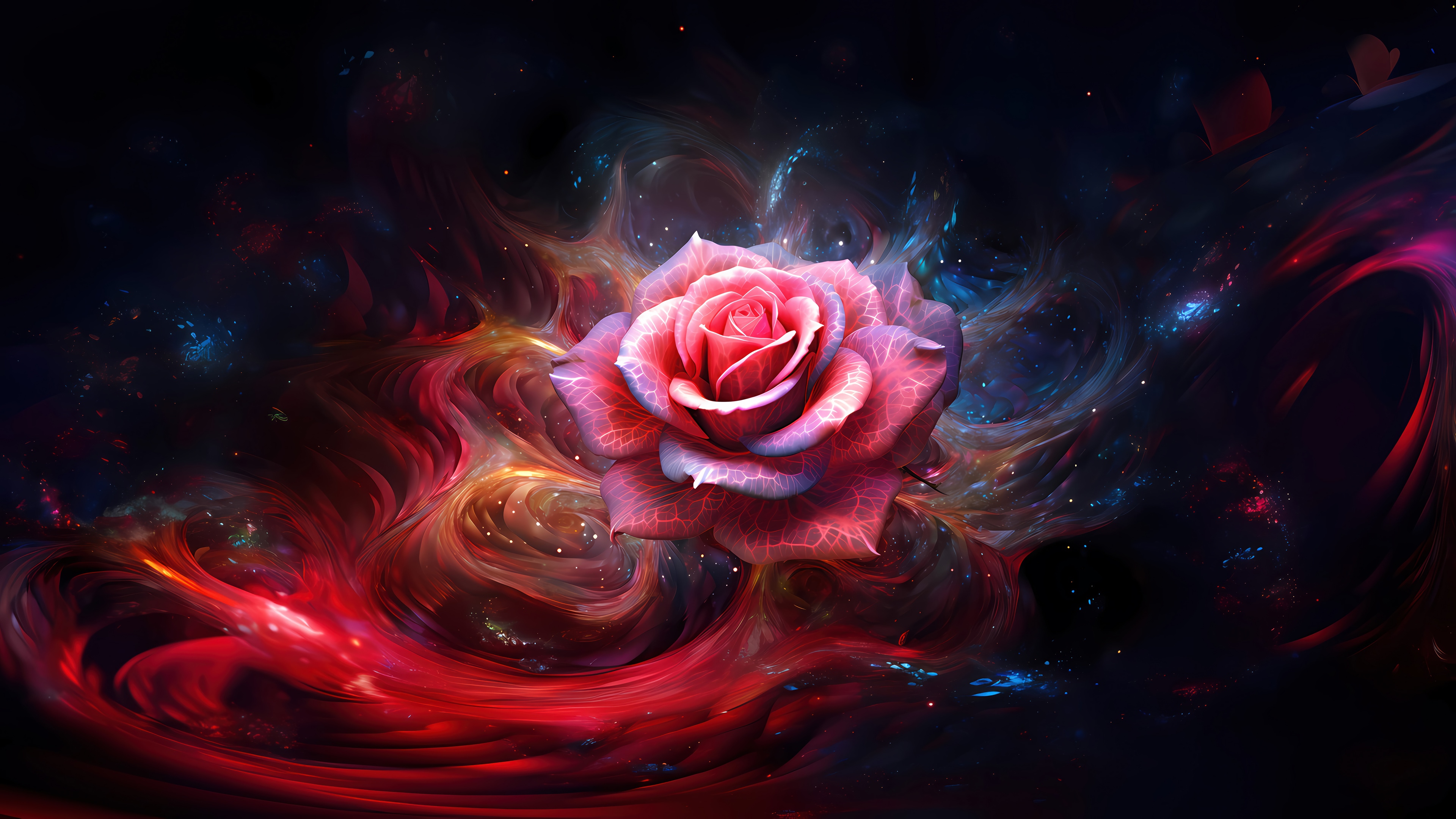 Pink Rose in Cosmic Nebula 4K HD Wallpaper