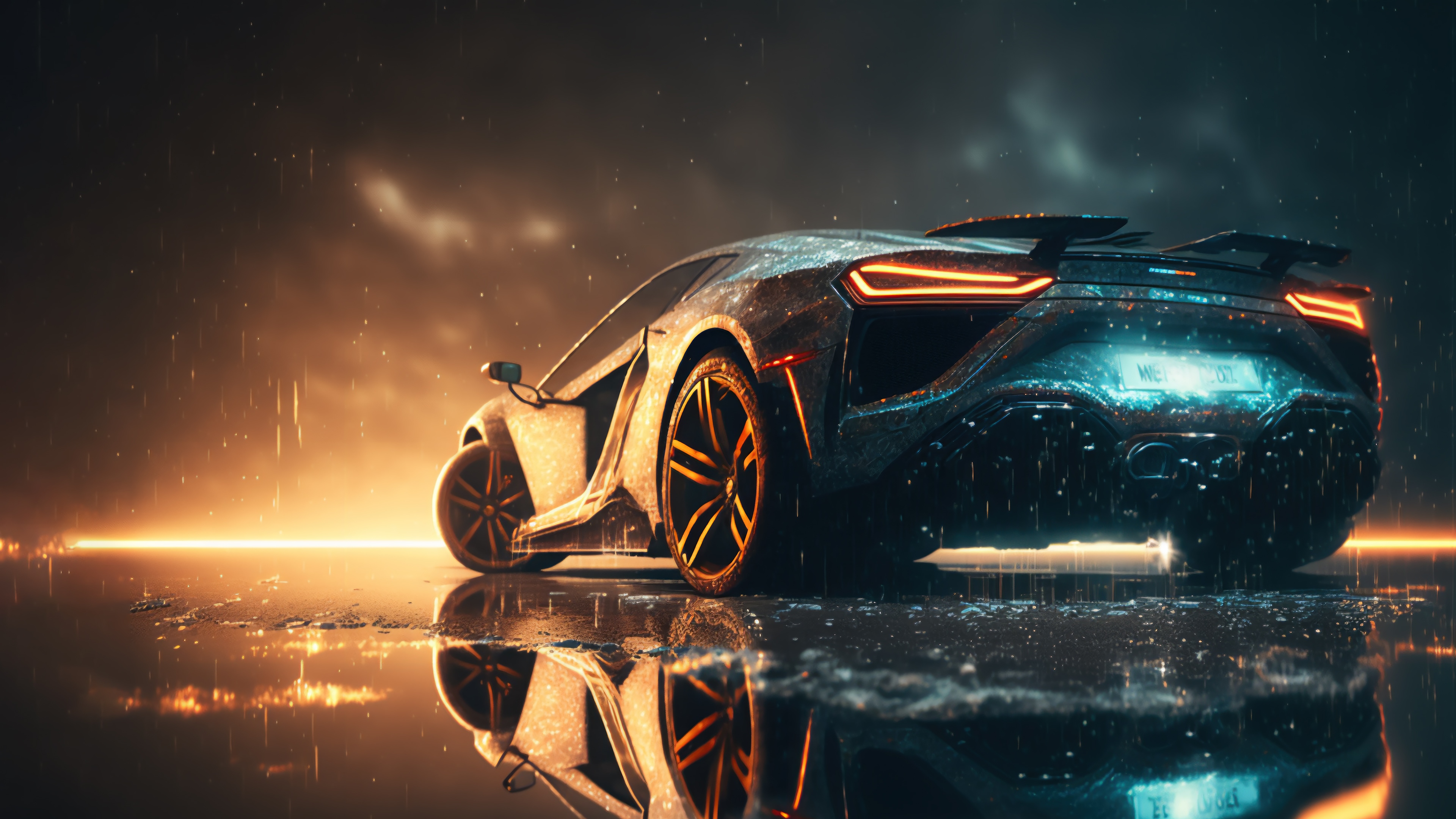 Sports Car in Rain 4K HD Wallpaper