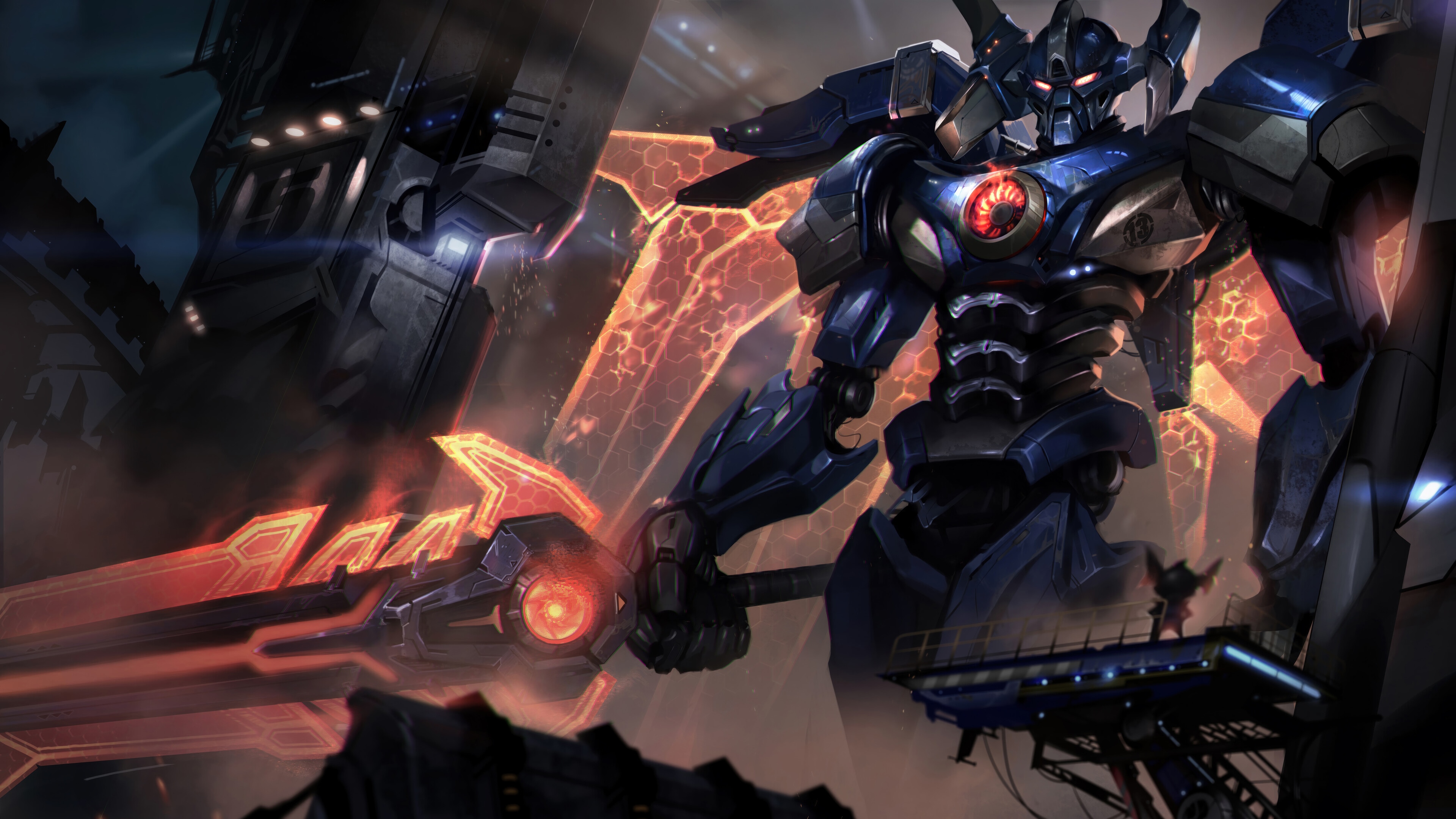 Aatrox from League of Legends with a fiery sword HD Wallpaper