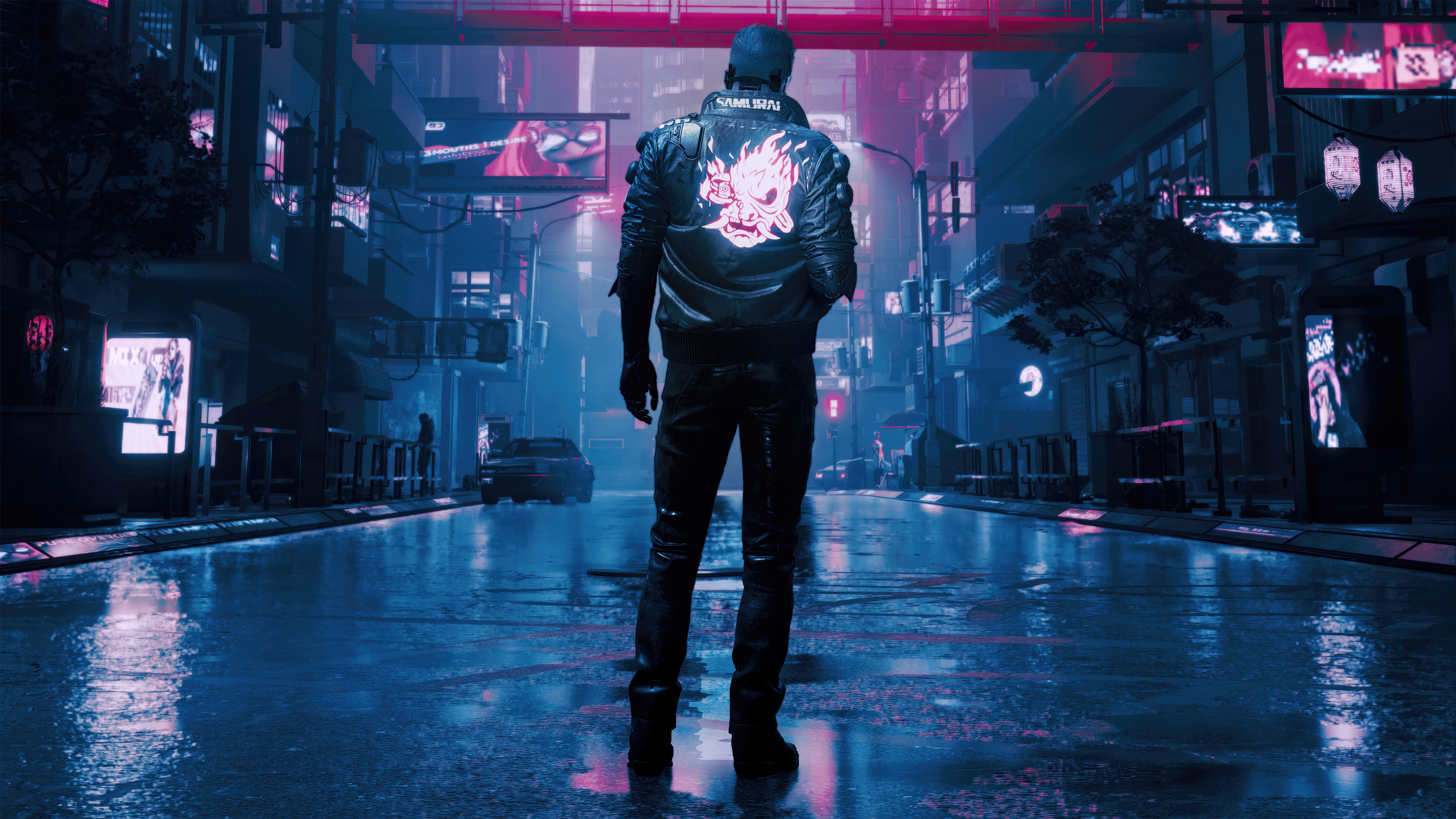 Cyberpunk 2077 Samurai Jacket in Neon City HD Wallpaper