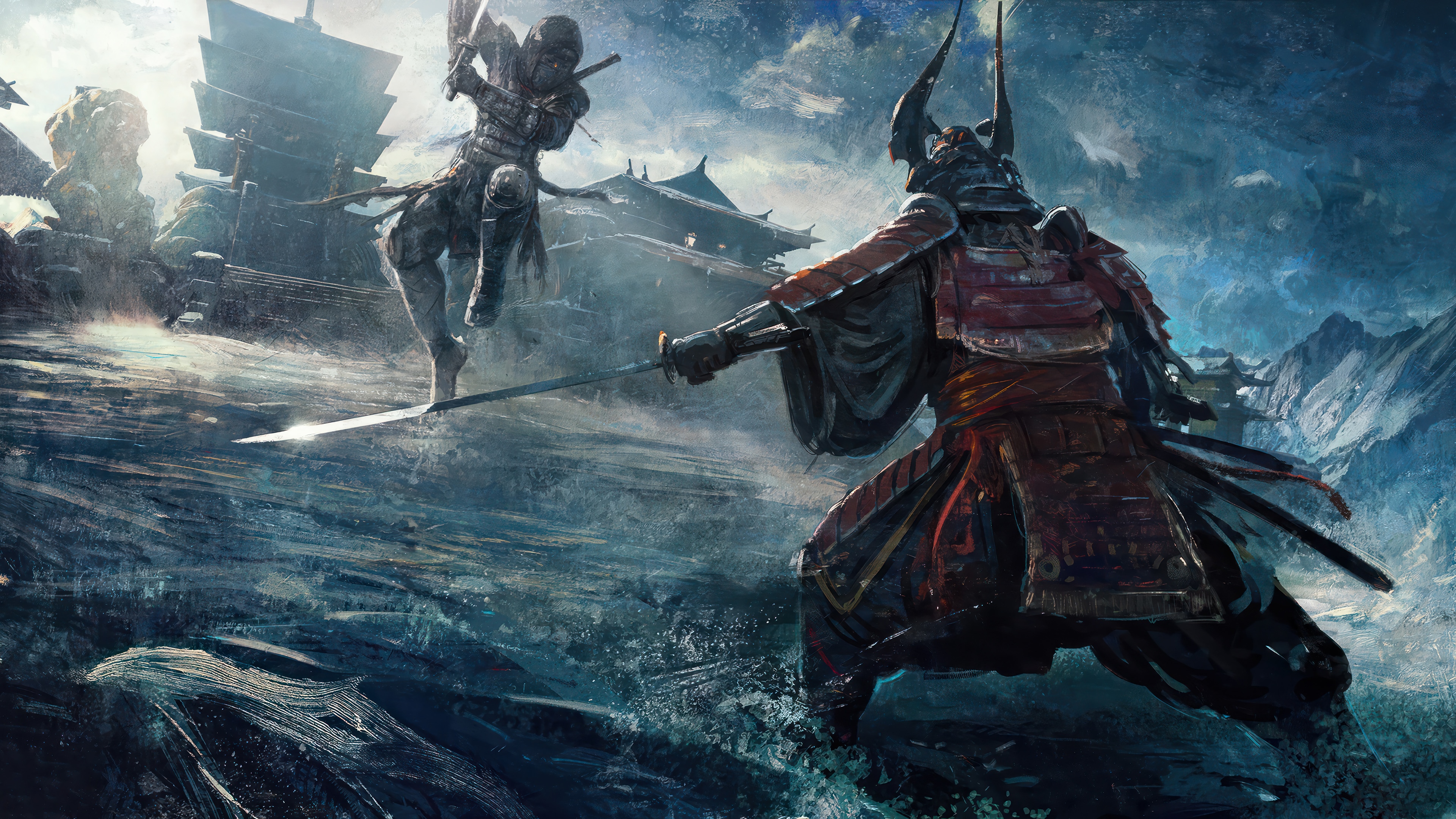 Samurai and Ninja Fighting in 4K HD Wallpaper