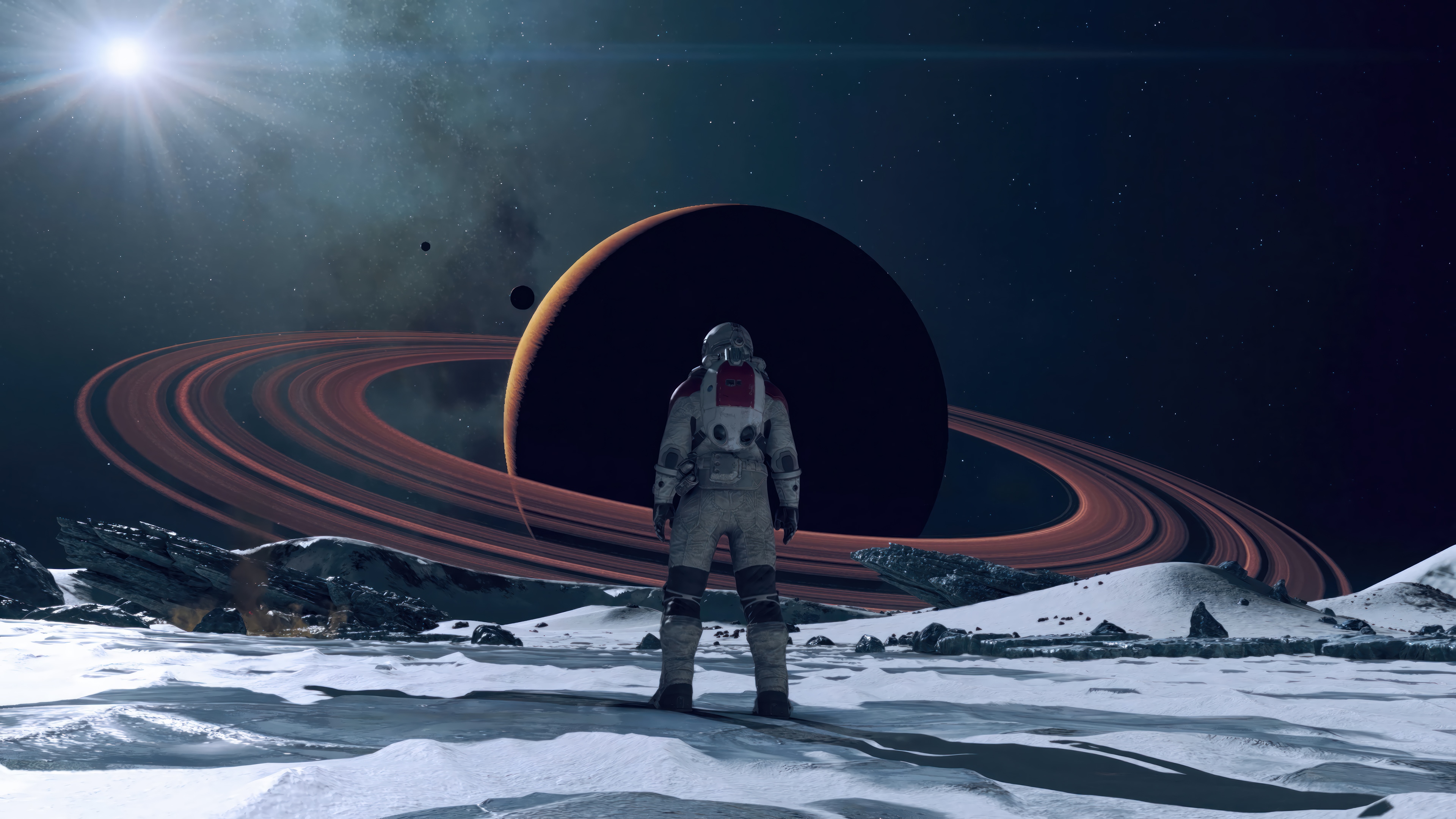 Starfield Astronaut on a Ringed Planet 4K HD Wallpaper