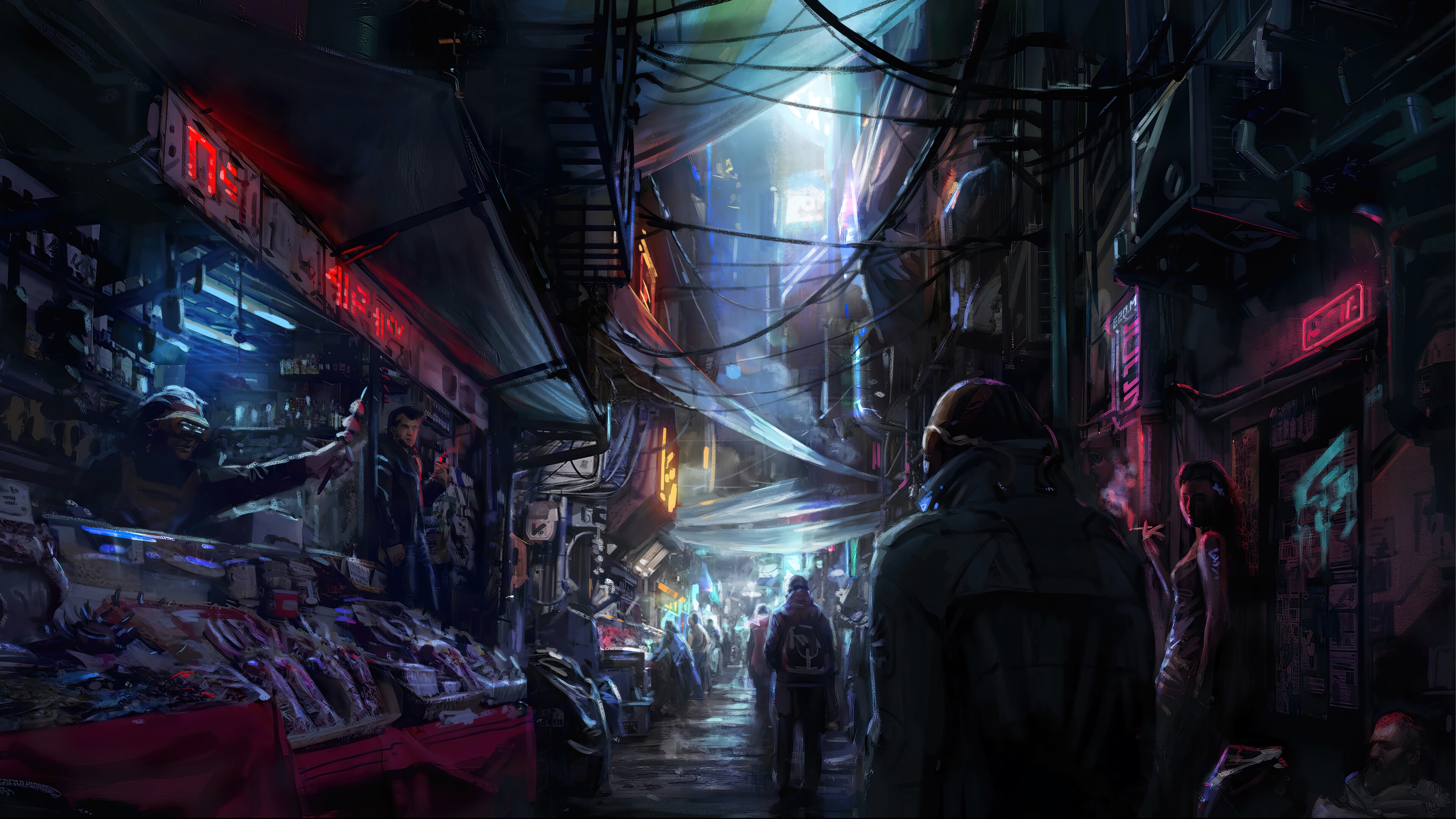 Starfield 4K Cyberpunk Market Scene HD Wallpaper