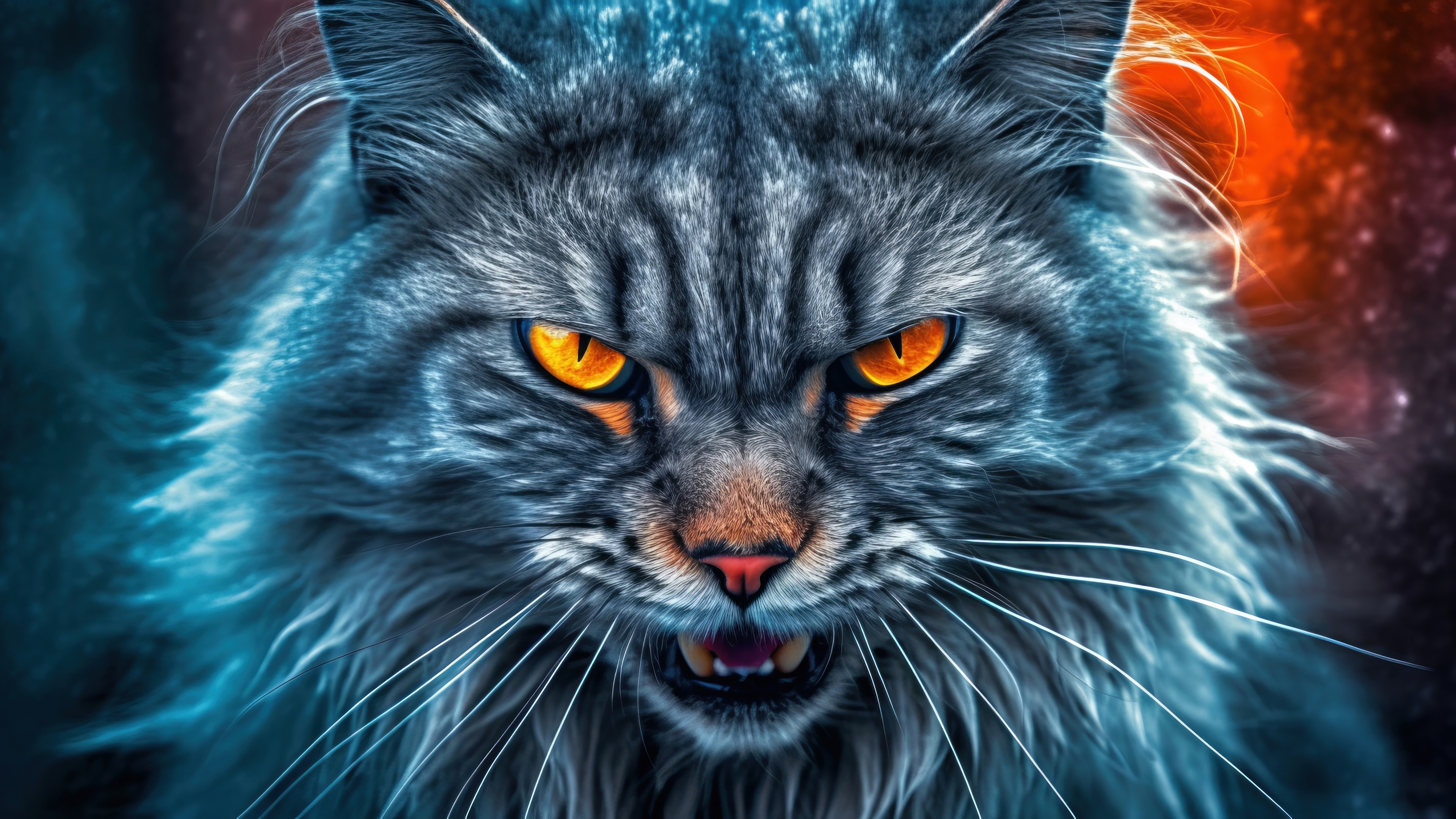 Angry Cat Digital Art 4K HD Wallpaper