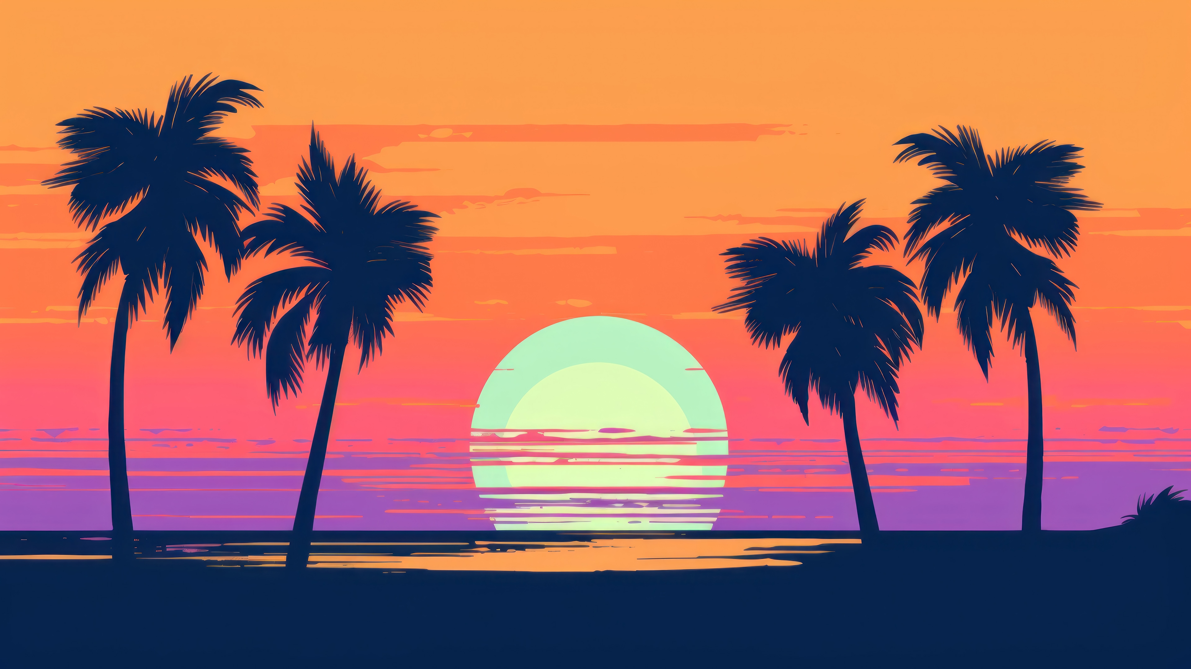 Minimalist Sunset with Palm Tree Silhouettes 4K HD Wallpaper