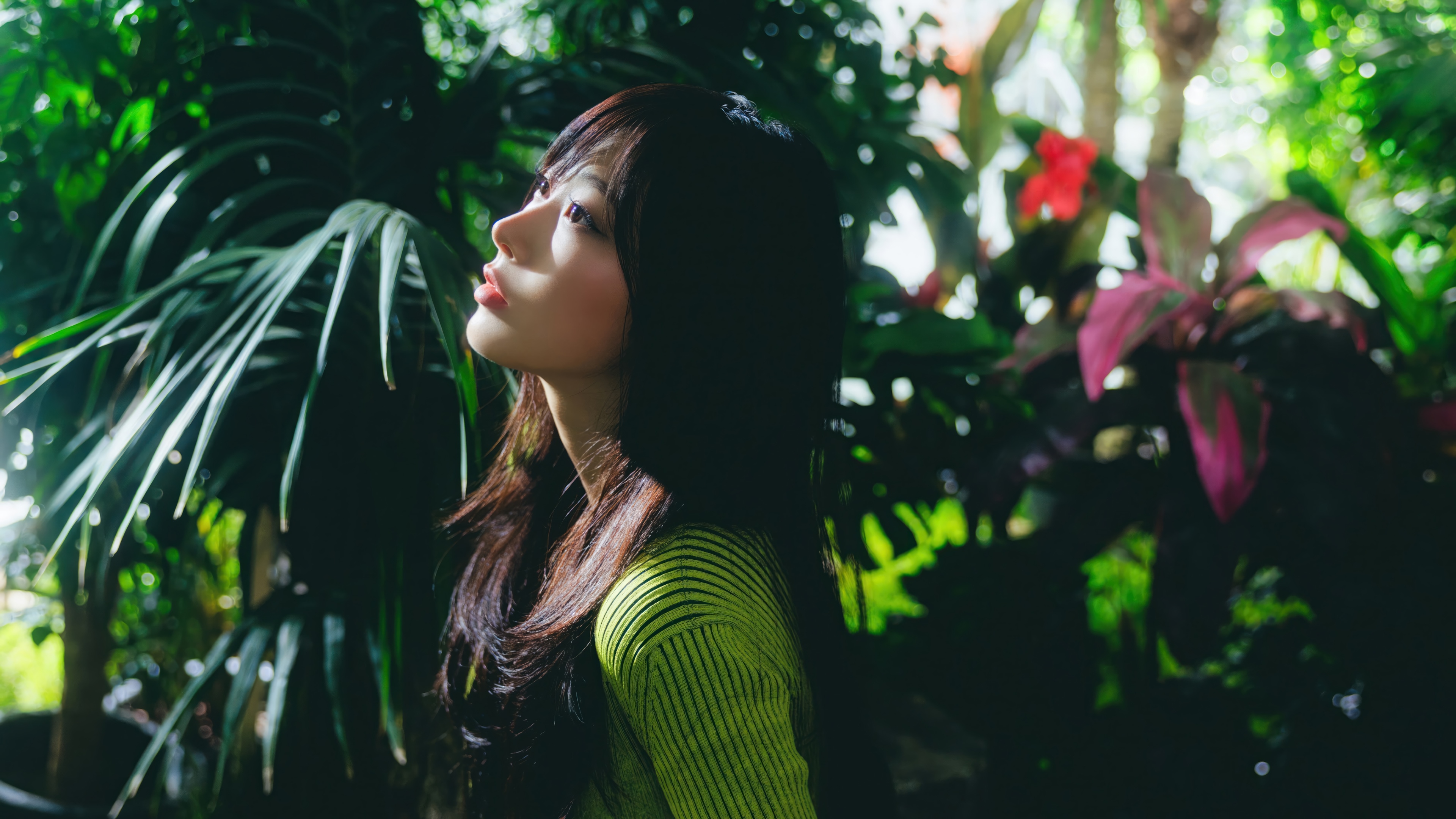 Giselle from Aespa in a garden HD Wallpaper