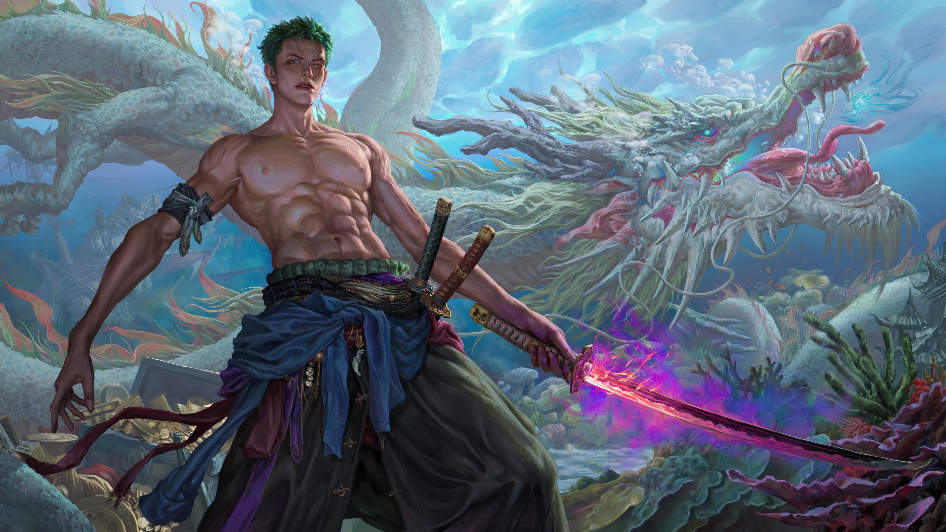 Roronoa Zoro and Dragon in One Piece 4K HD Wallpaper
