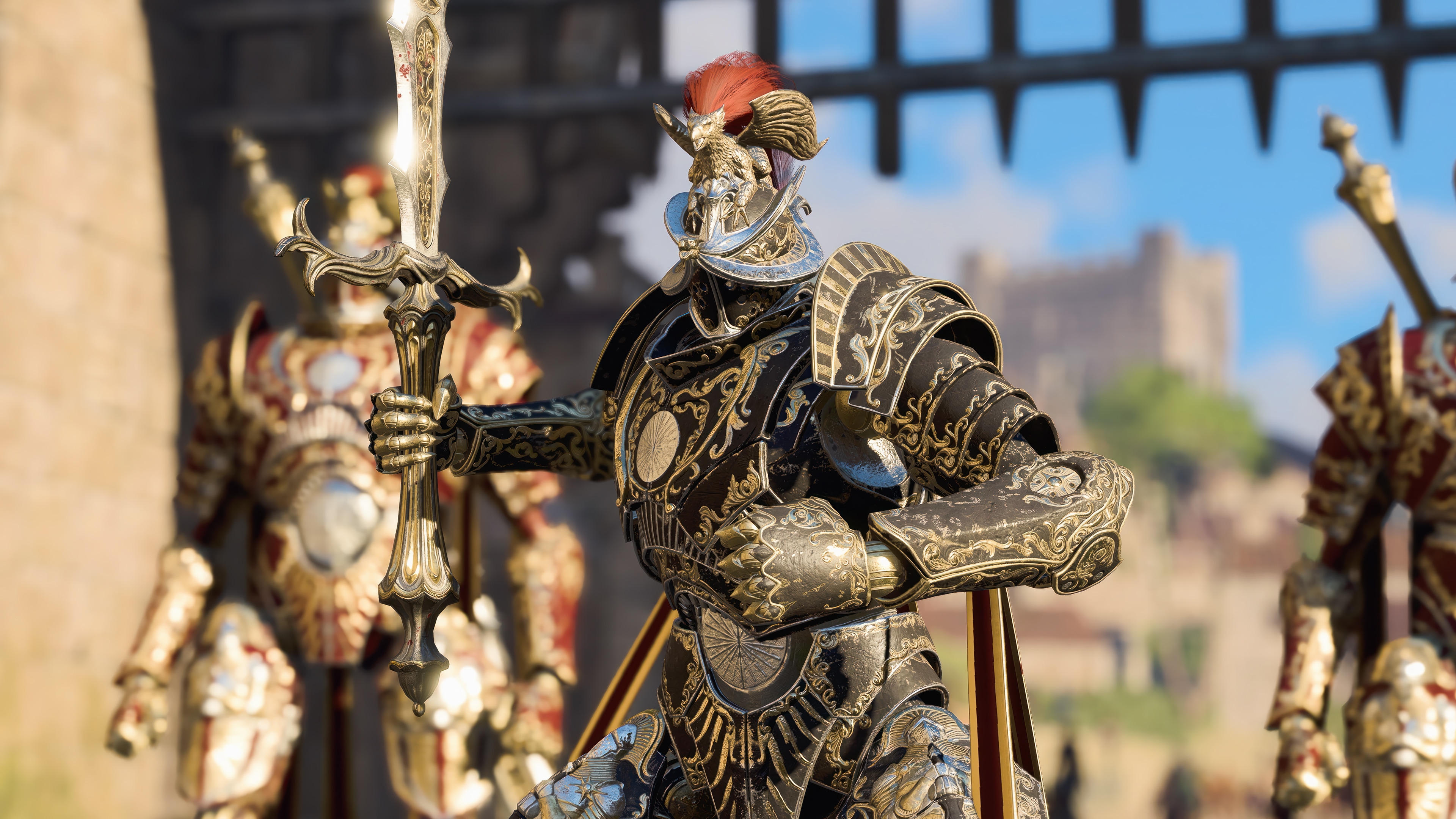 Knights in ornate armor holding swords HD Wallpaper