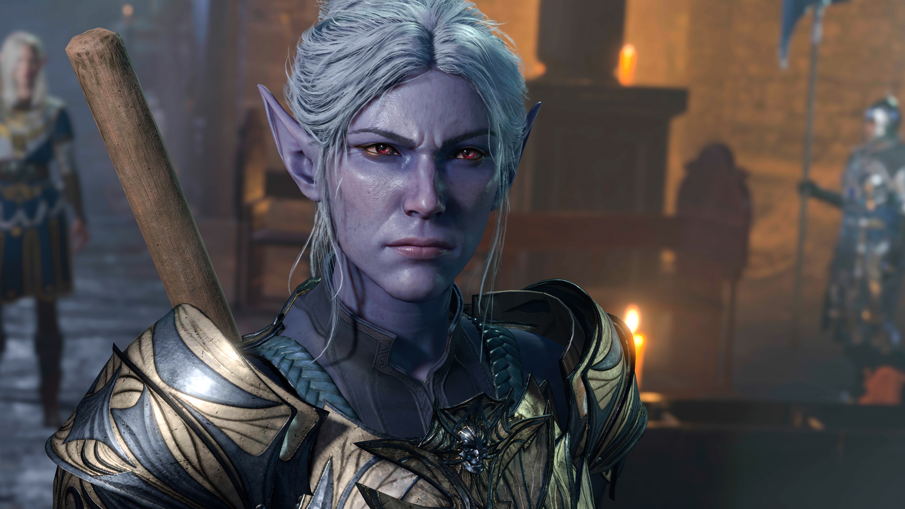 Drow Warrior in Armor with Staff HD Wallpaper