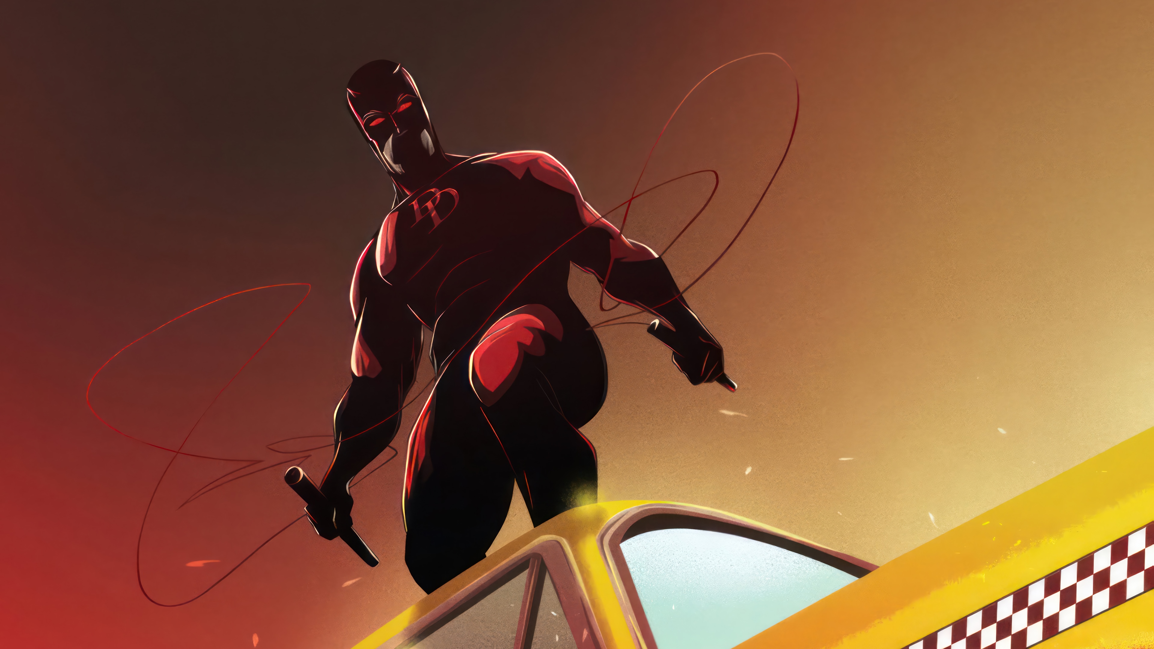 Daredevil on a Yellow Taxi 4K HD Wallpaper