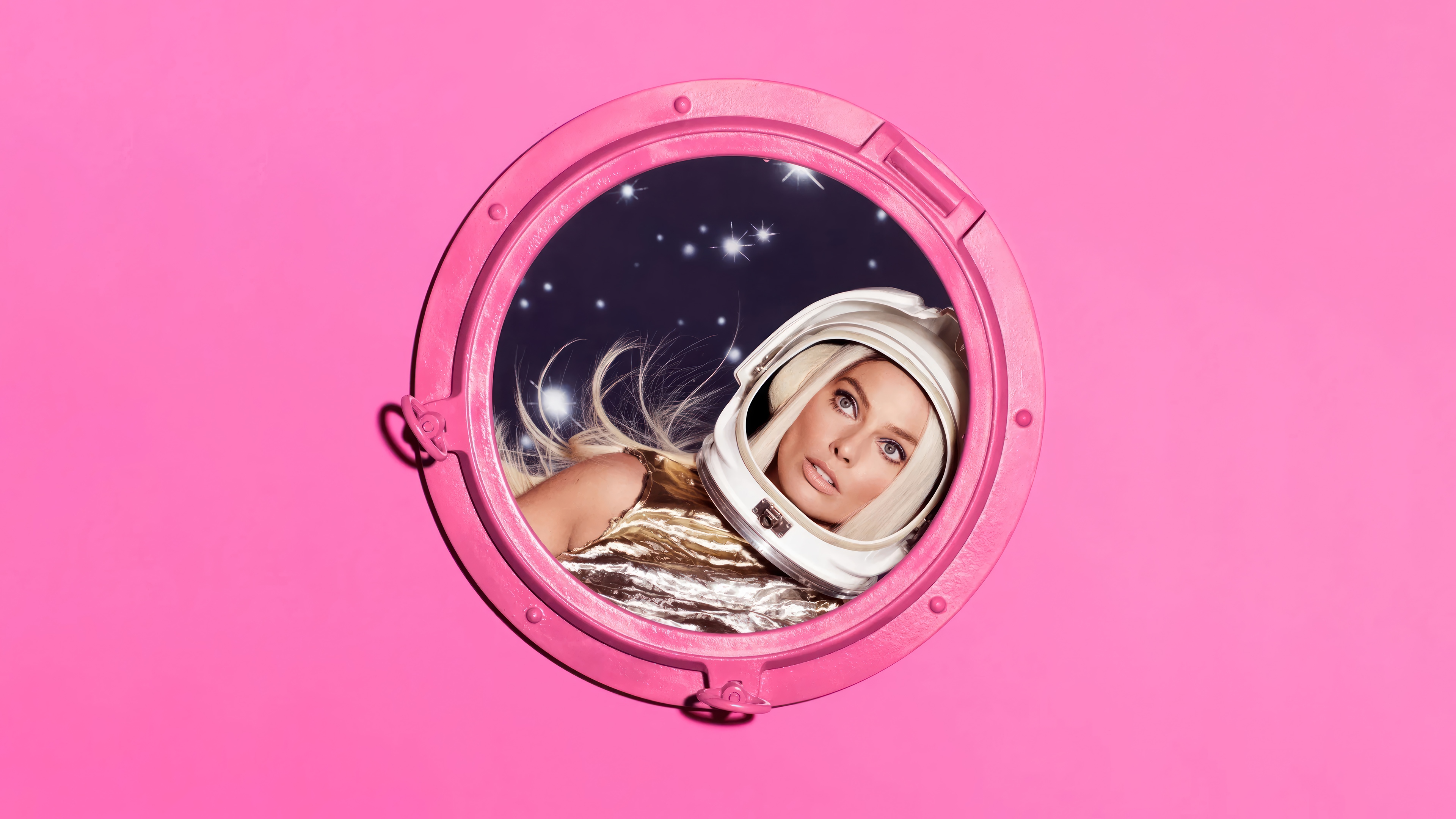 Margot Robbie as Barbie in a Spaceship Window 4K HD Wallpaper