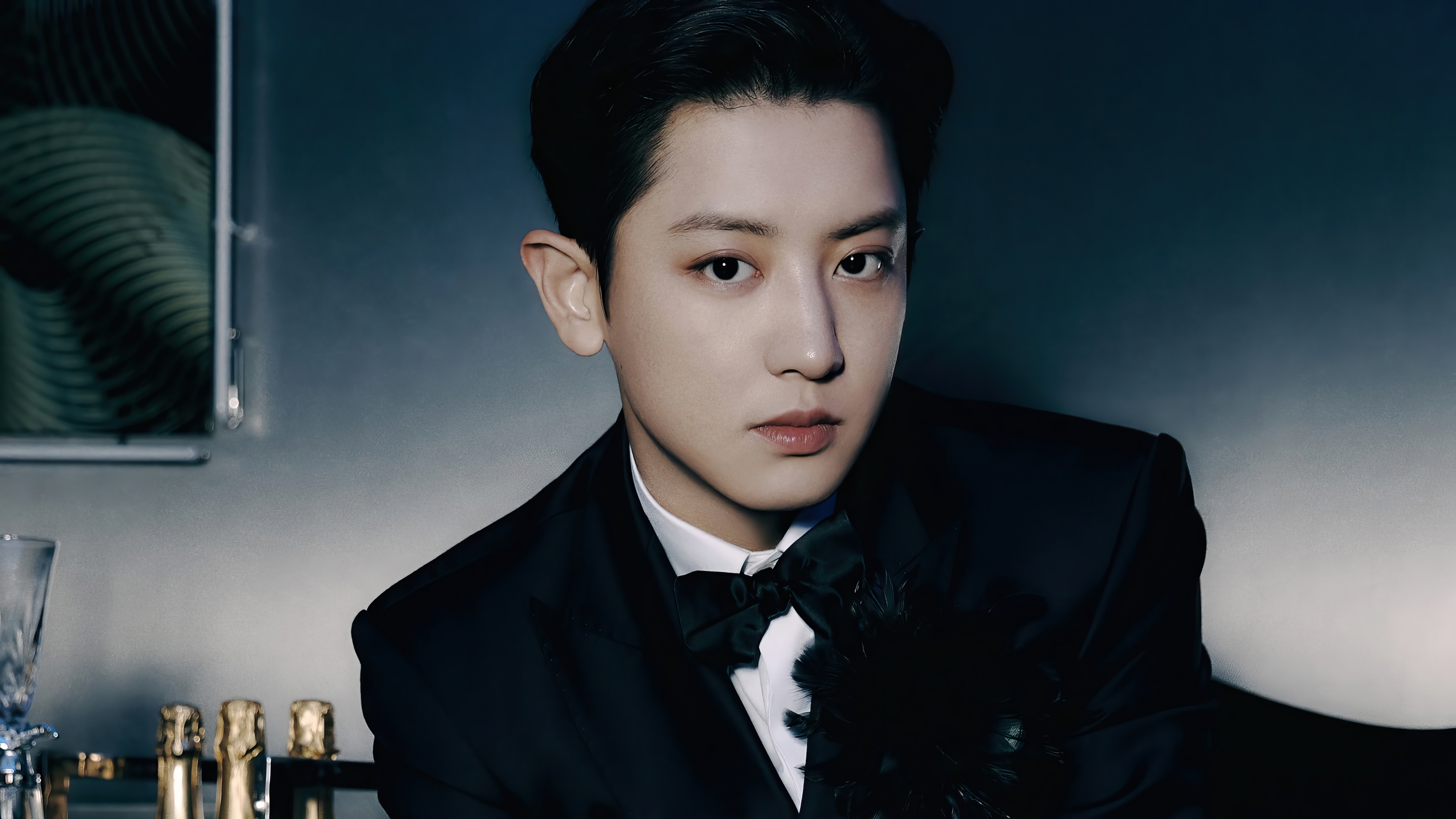 Chanyeol in a Black Suit with a Bowtie 4K HD Wallpaper