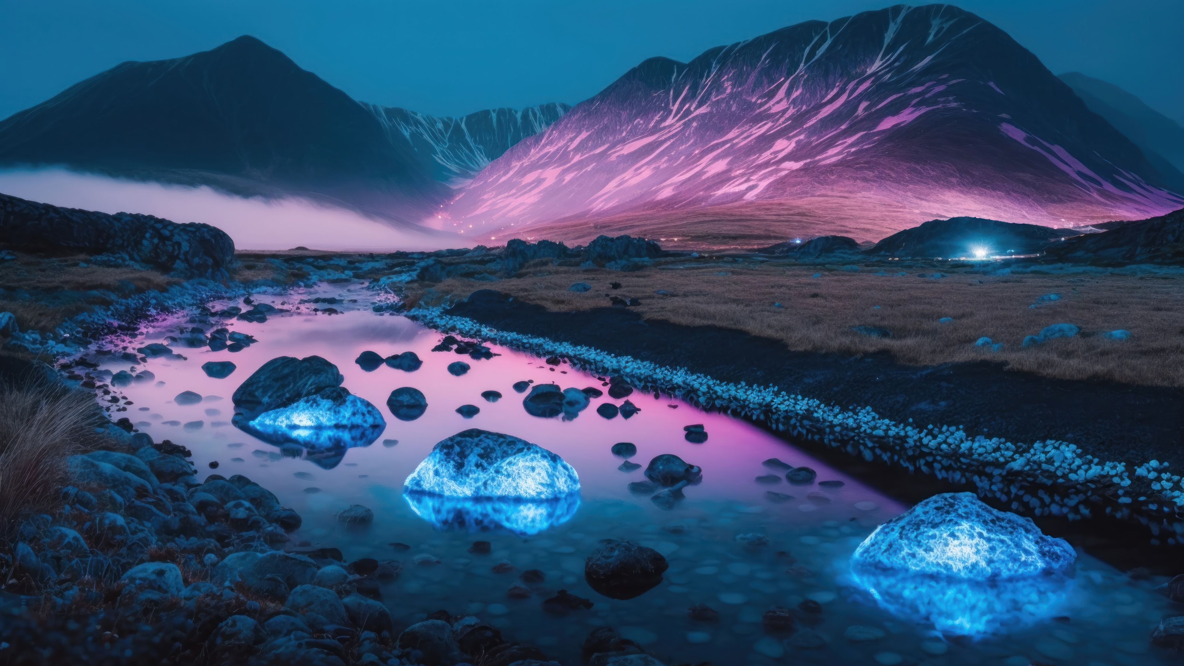 Digital Art River and Mountain Scenery 4K HD Wallpaper