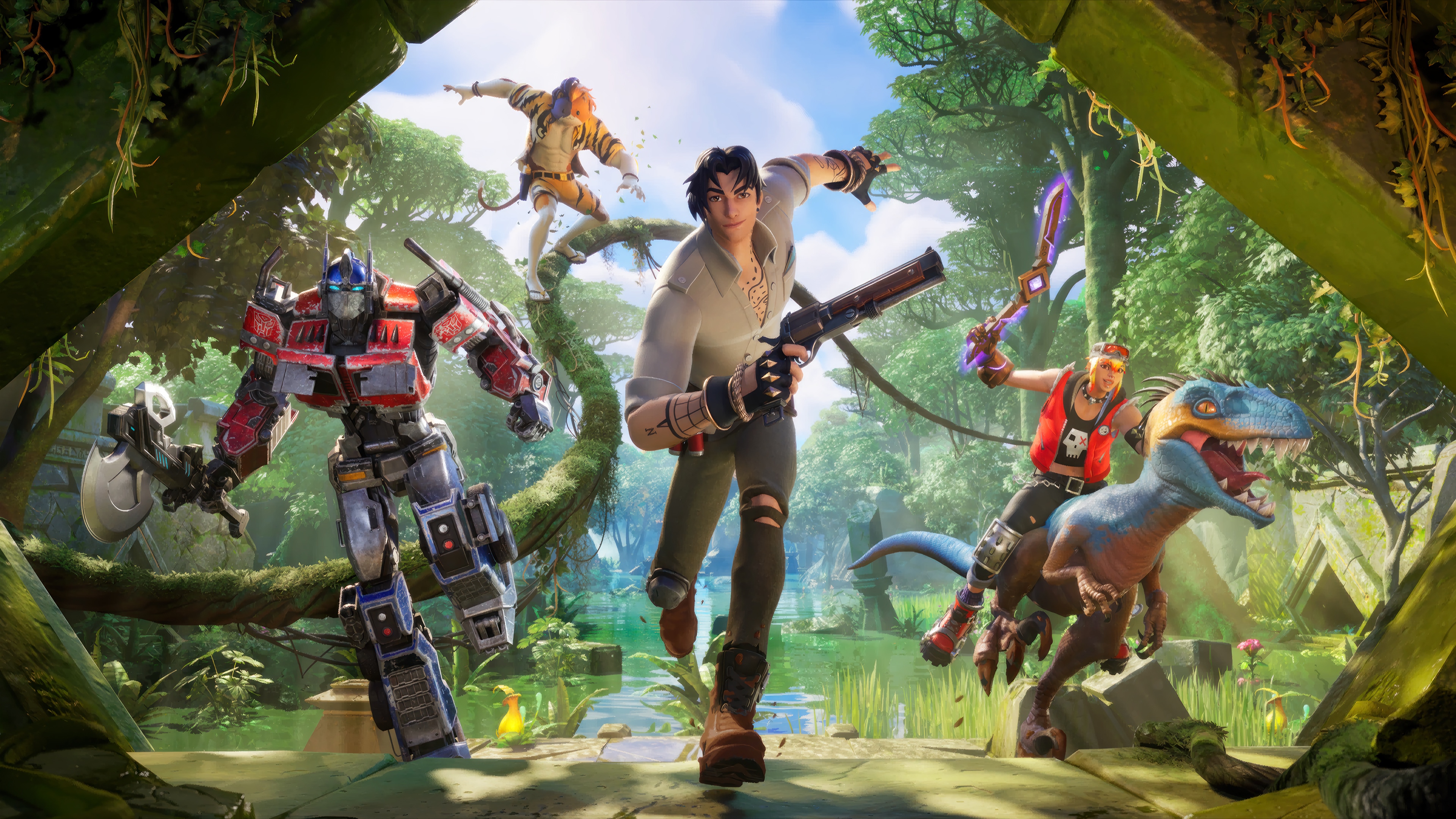 Fortnite characters in a jungle setting HD Wallpaper