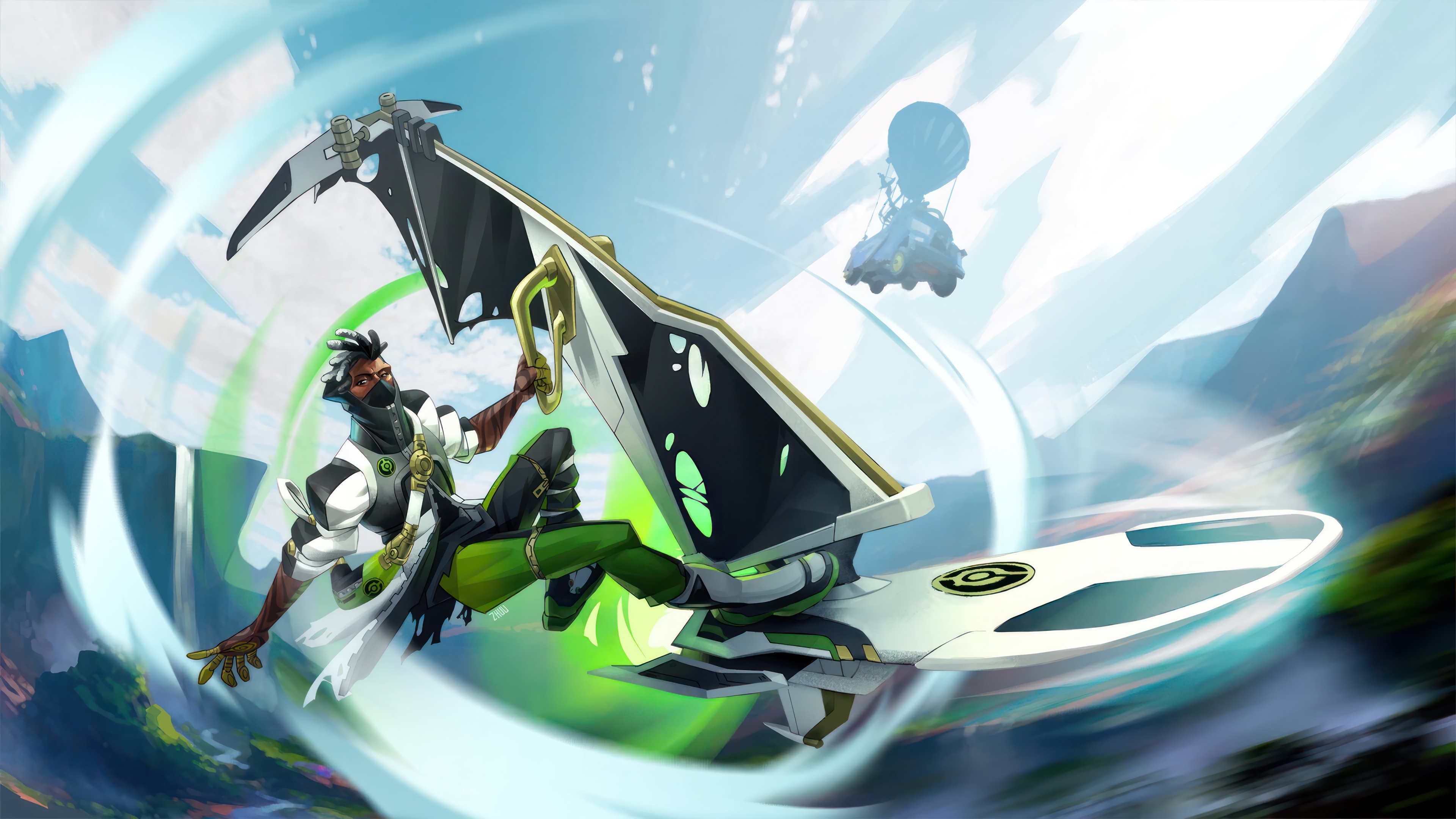 Fortnite character riding a glider in the sky HD Wallpaper