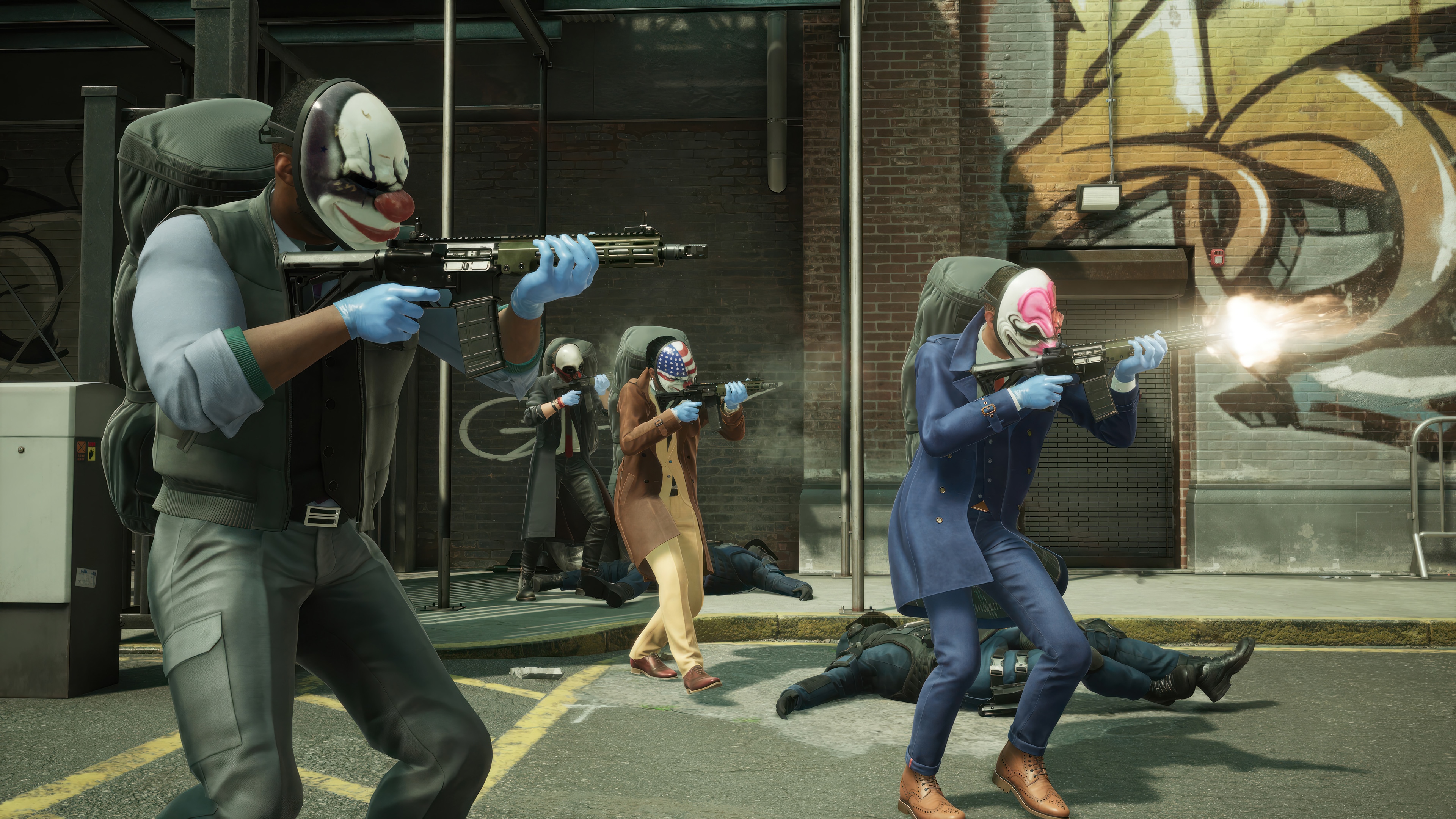 PAYDAY 3 Heist with Masked Robbers Firing Guns HD Wallpaper