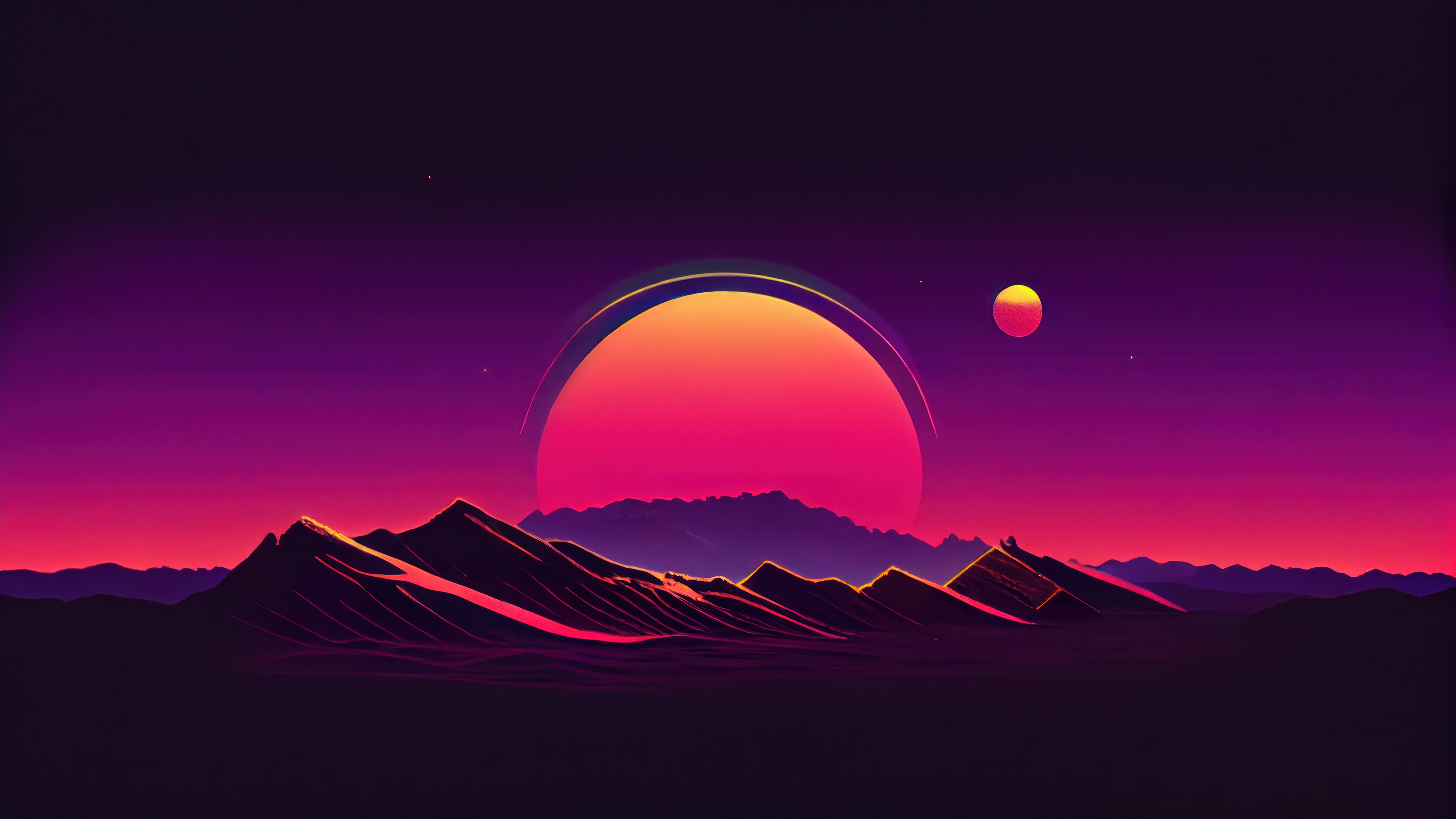 Synthwave Sunset over Mountains 4K HD Wallpaper