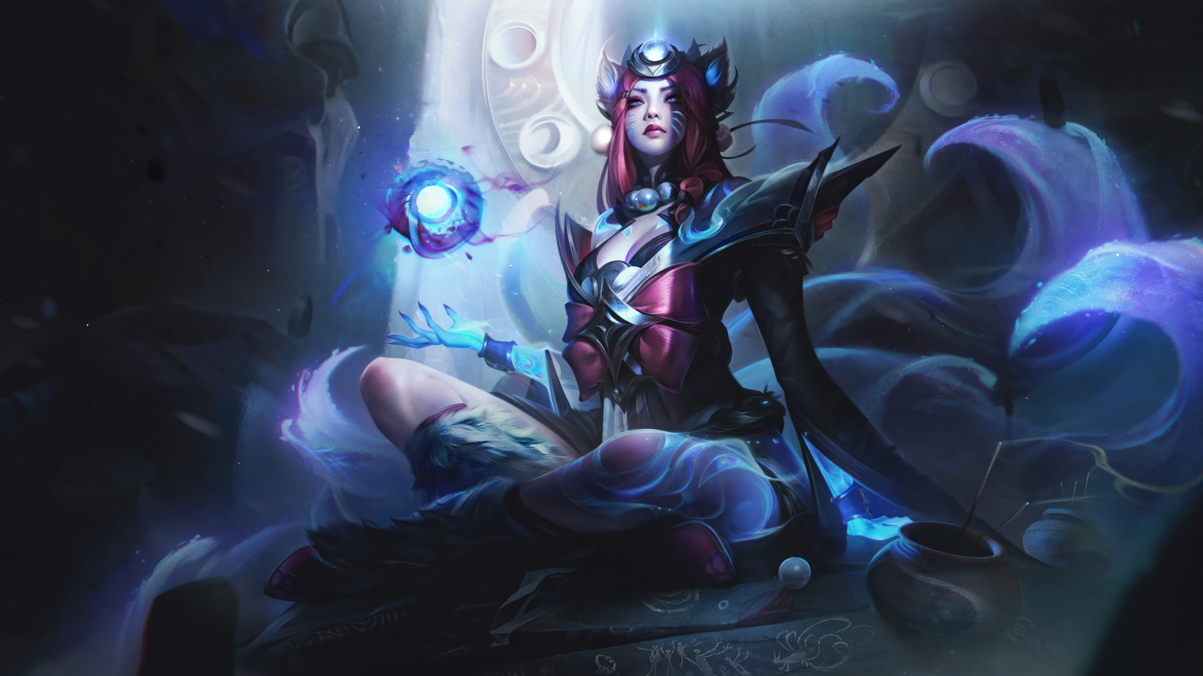 Snow Moon Ahri Splash Art 4K HD Wallpaper