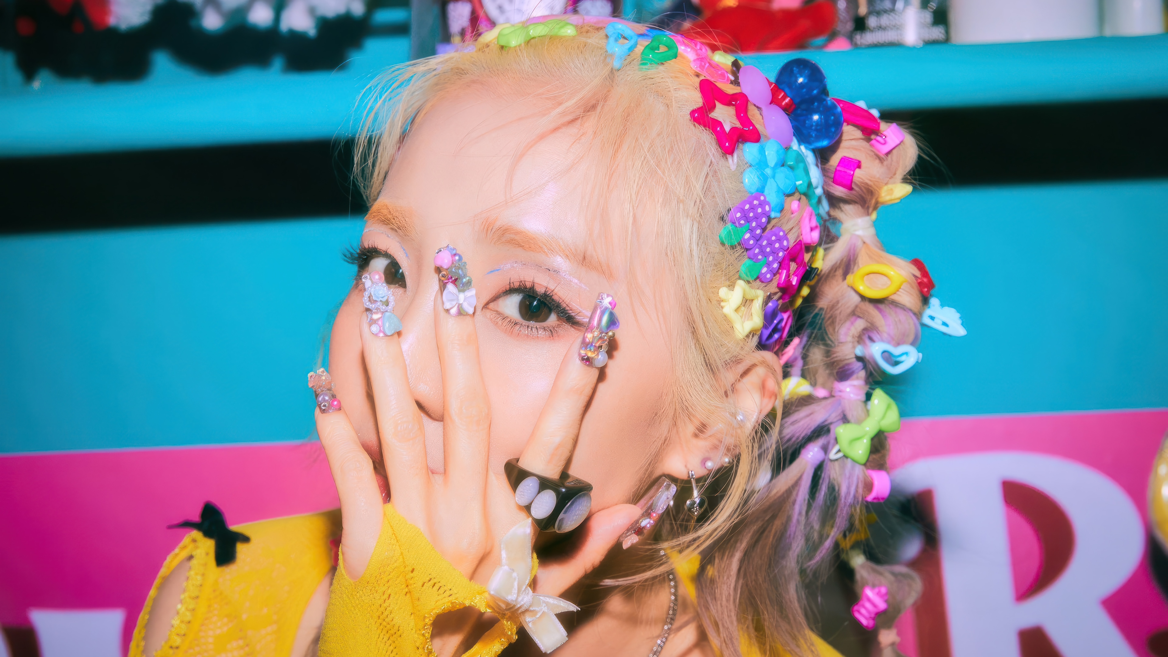 Sandara Park with colorful hair clips and nails HD Wallpaper