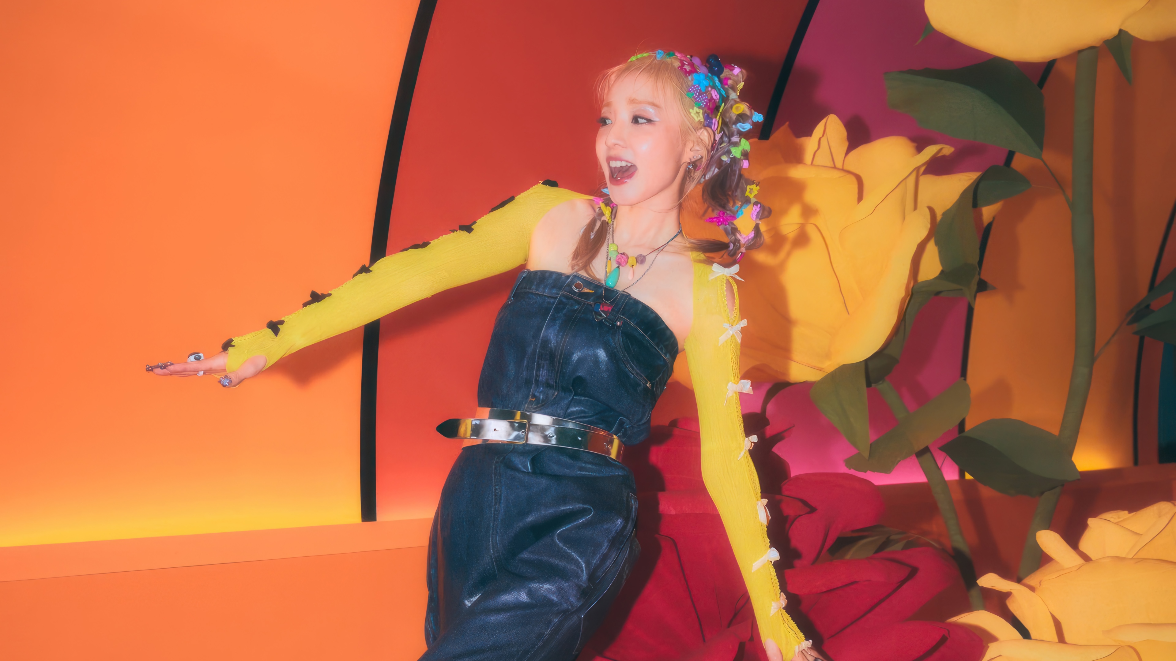 Sandara Park in a colorful, playful setting HD Wallpaper